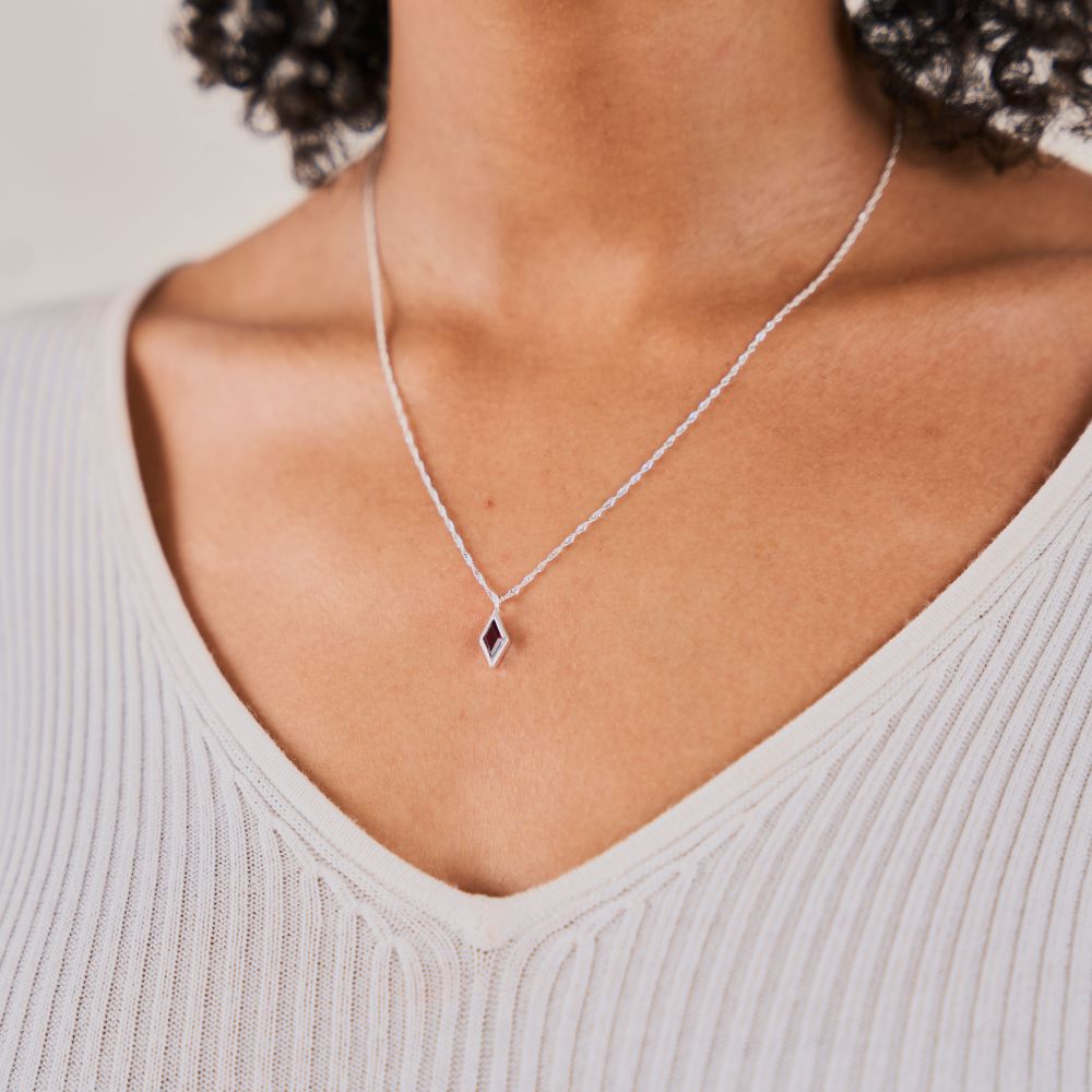 Silver Ethereal Garnet January Birthstone Pendant Necklace