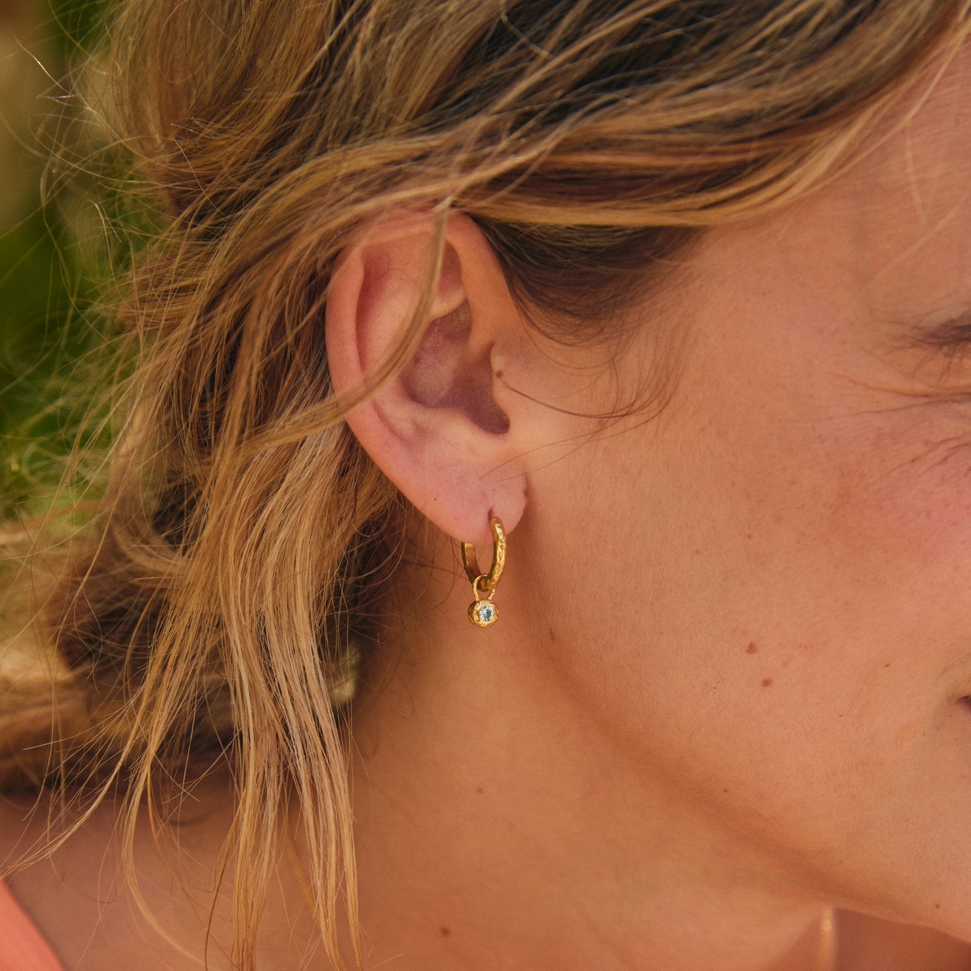 Gold Crystal Aquamarine Molten Round Charms