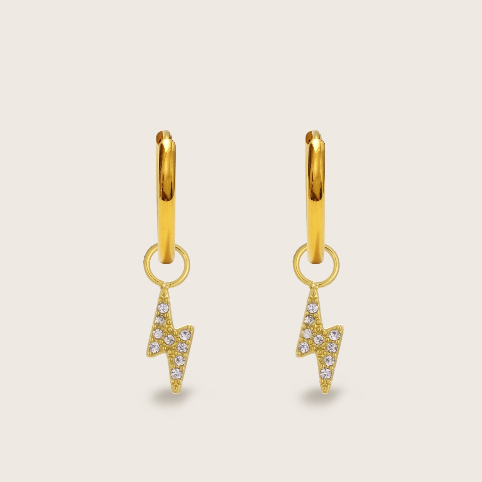 Gold Crystal Lightning Bolt Charm Huggies