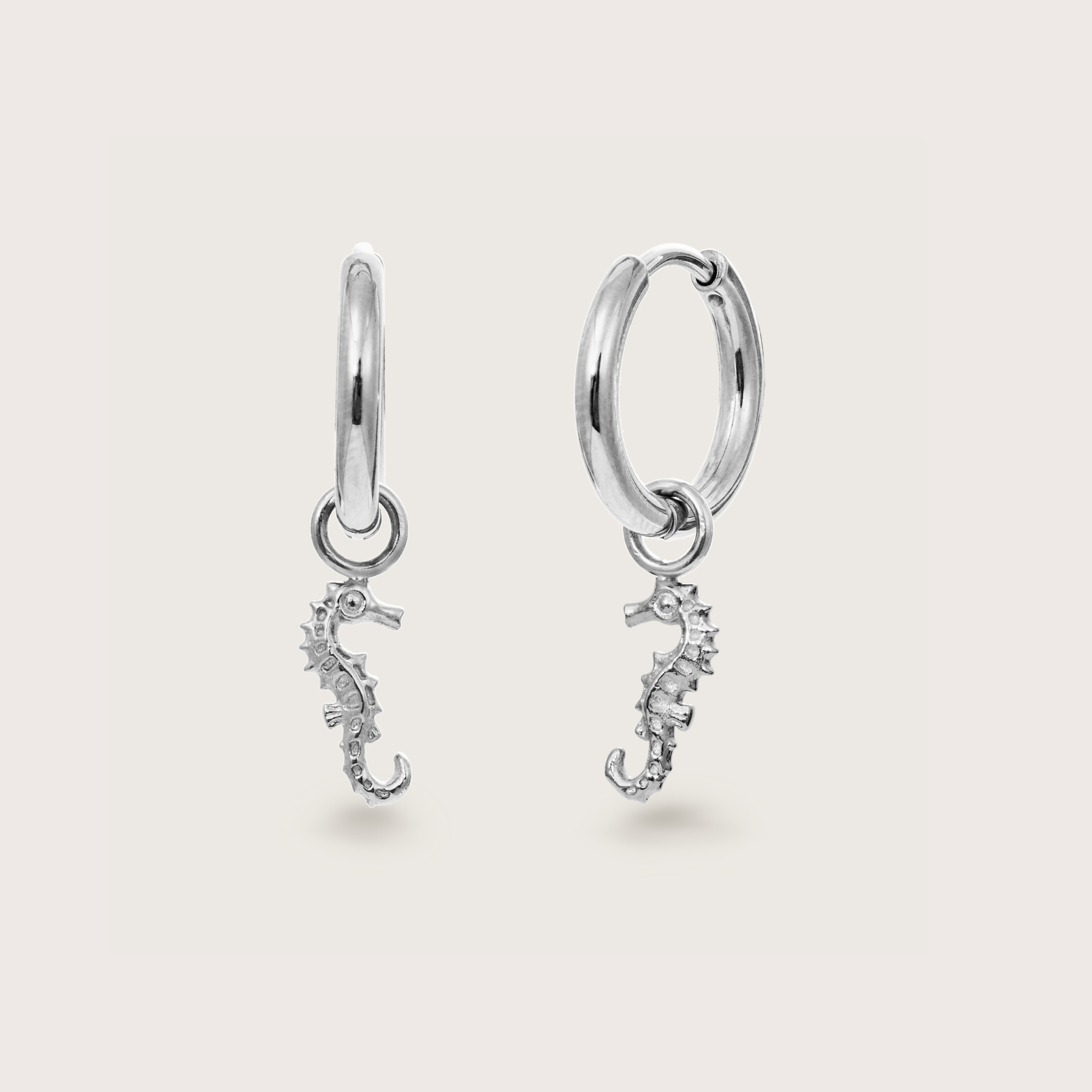 Silver Seahorse Charm Huggies