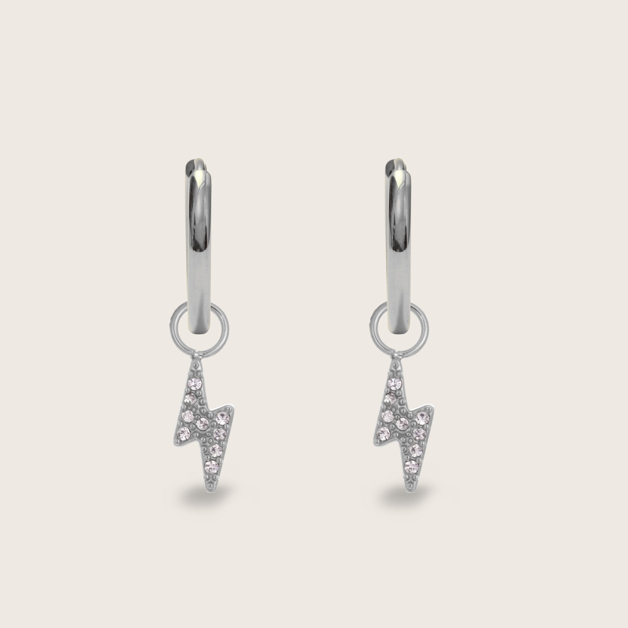 Silver Crystal Lightning Bolt Charm Huggies