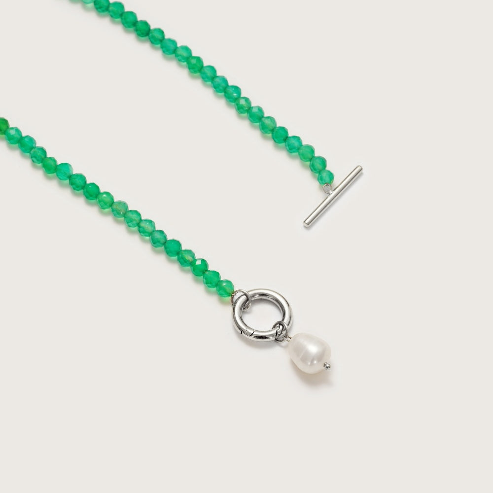 Silver Cala Green Agate Pearl Necklace