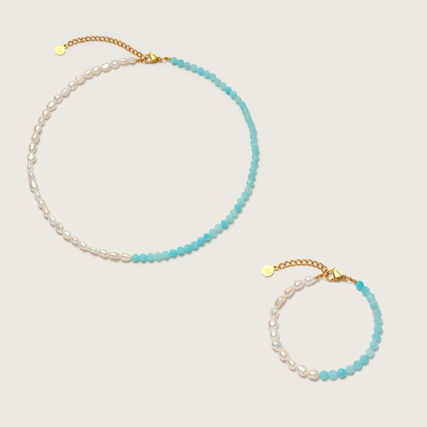 Gold Ona Amazonite Pearl Necklace and Bracelet Set