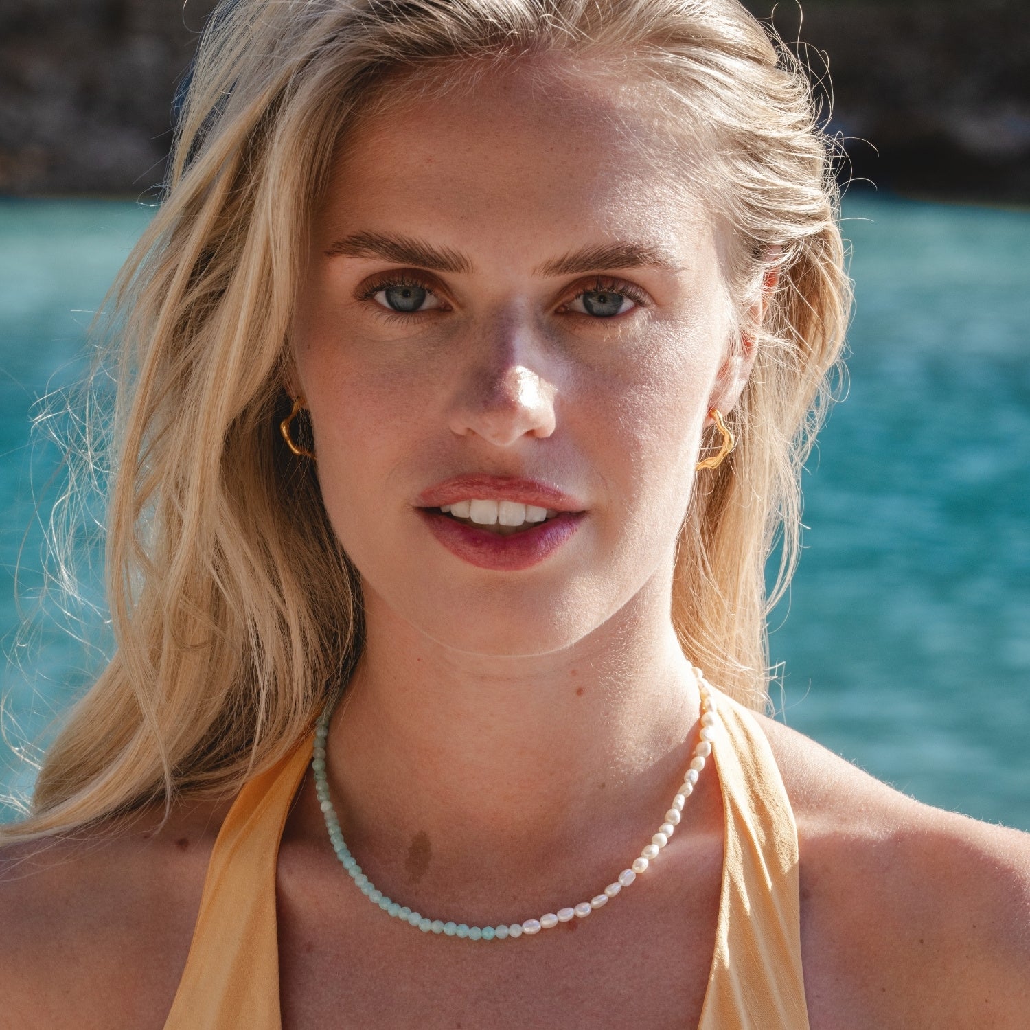 Gold Ona Amazonite Pearl Necklace