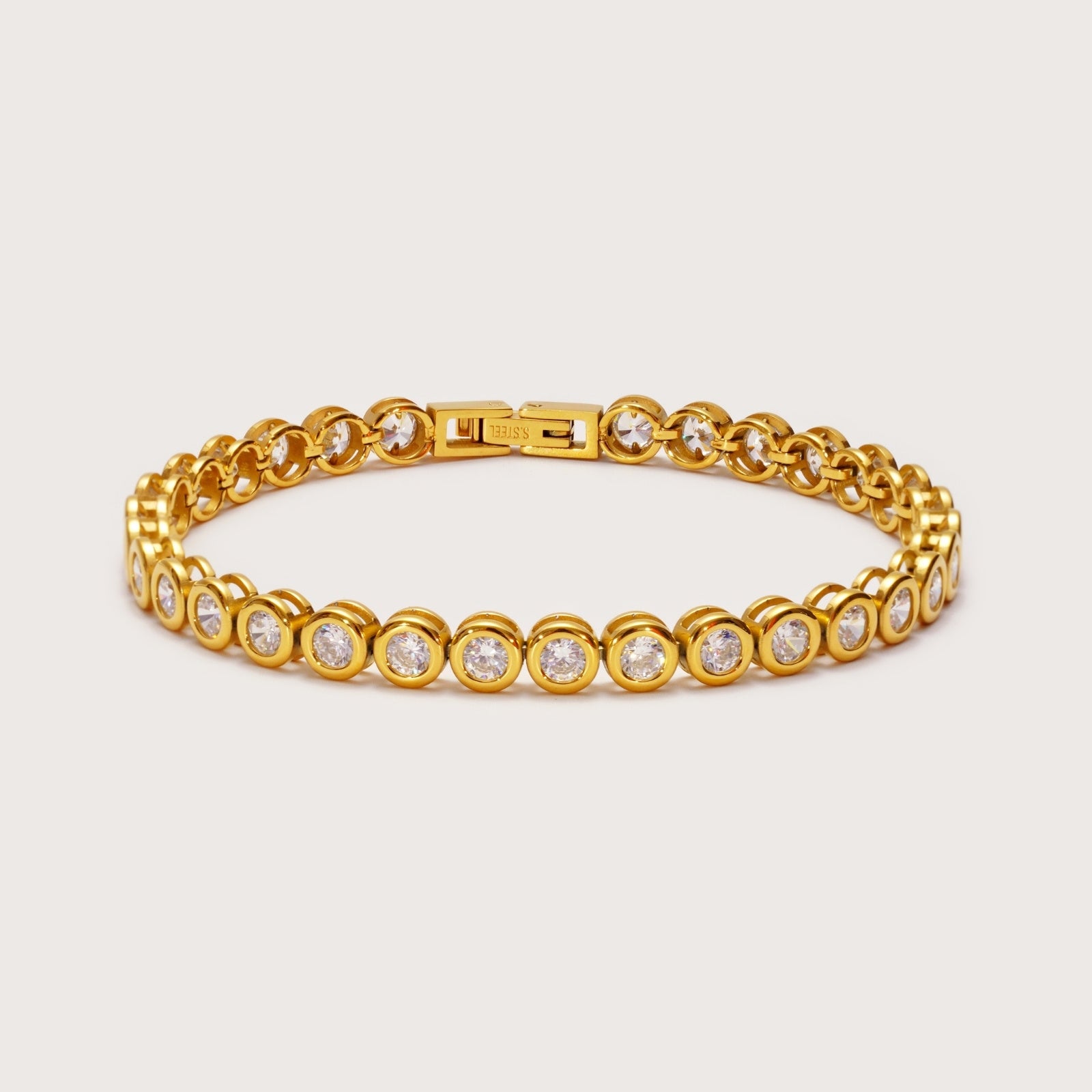 Gold Round Bezel Tennis Bracelet – waterproof gold bezel-set tennis bracelet
