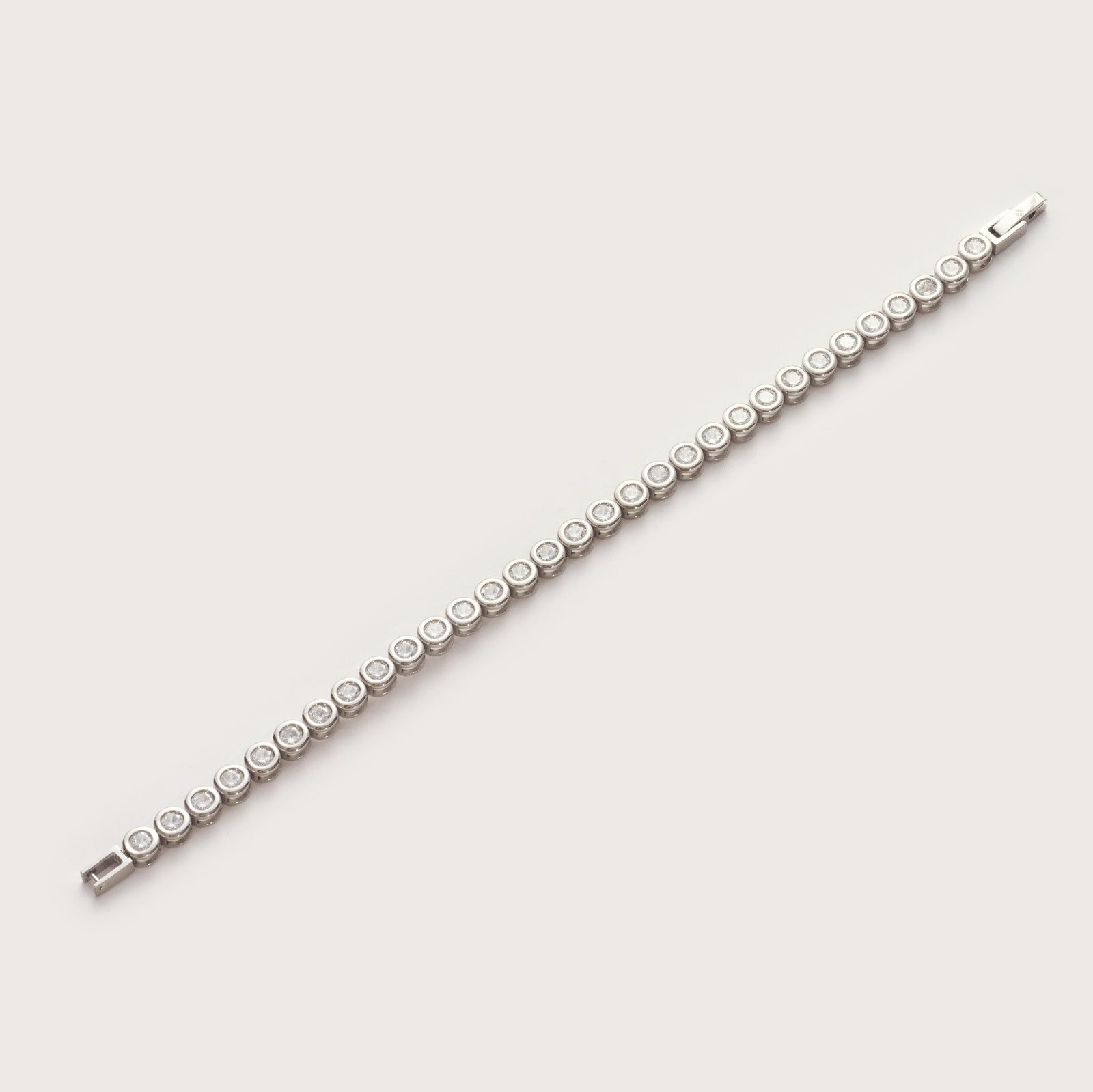 Silver Round Bezel Tennis Bracelet on wrist