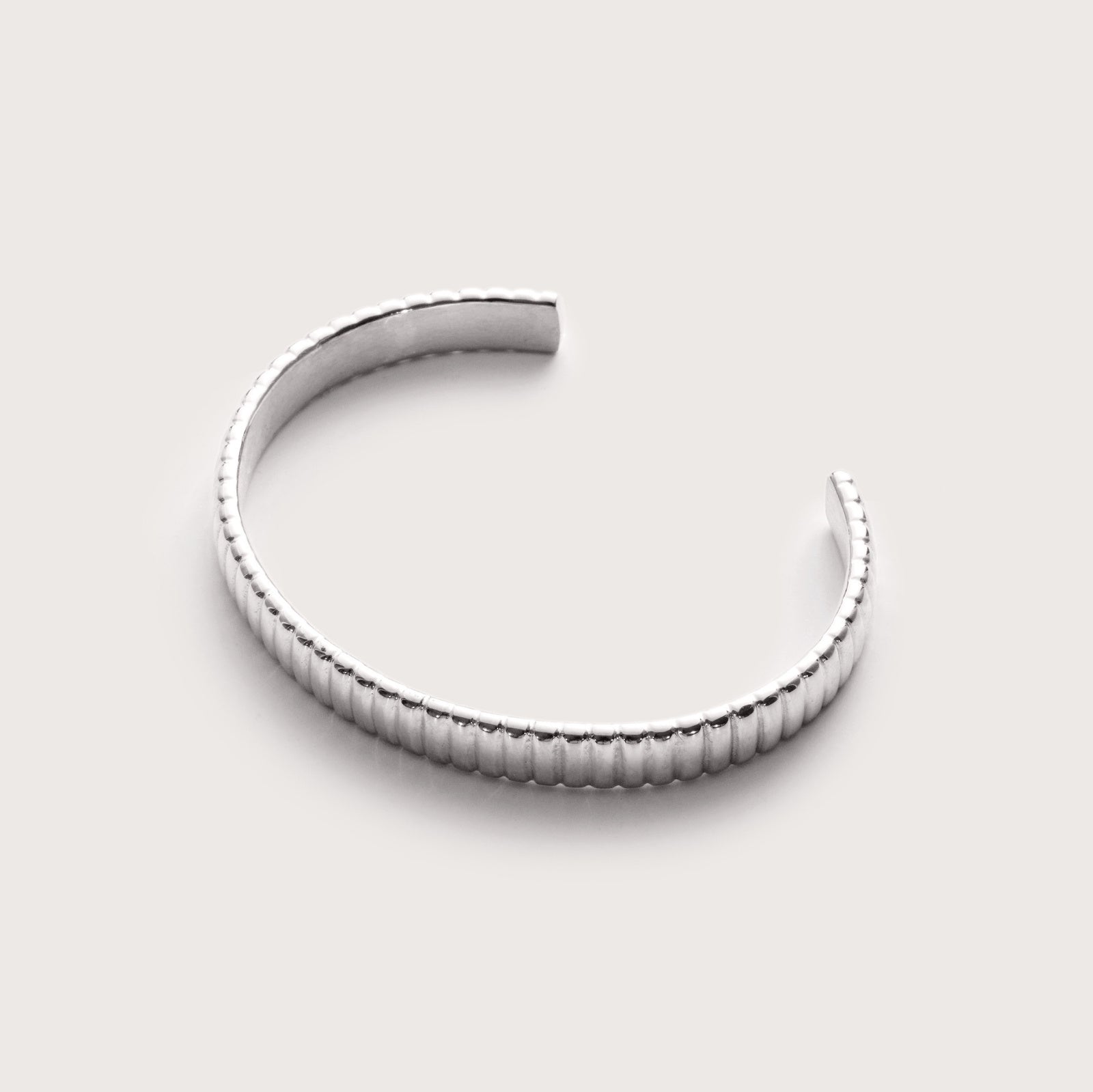 Silver Ridged Bangle on wrist