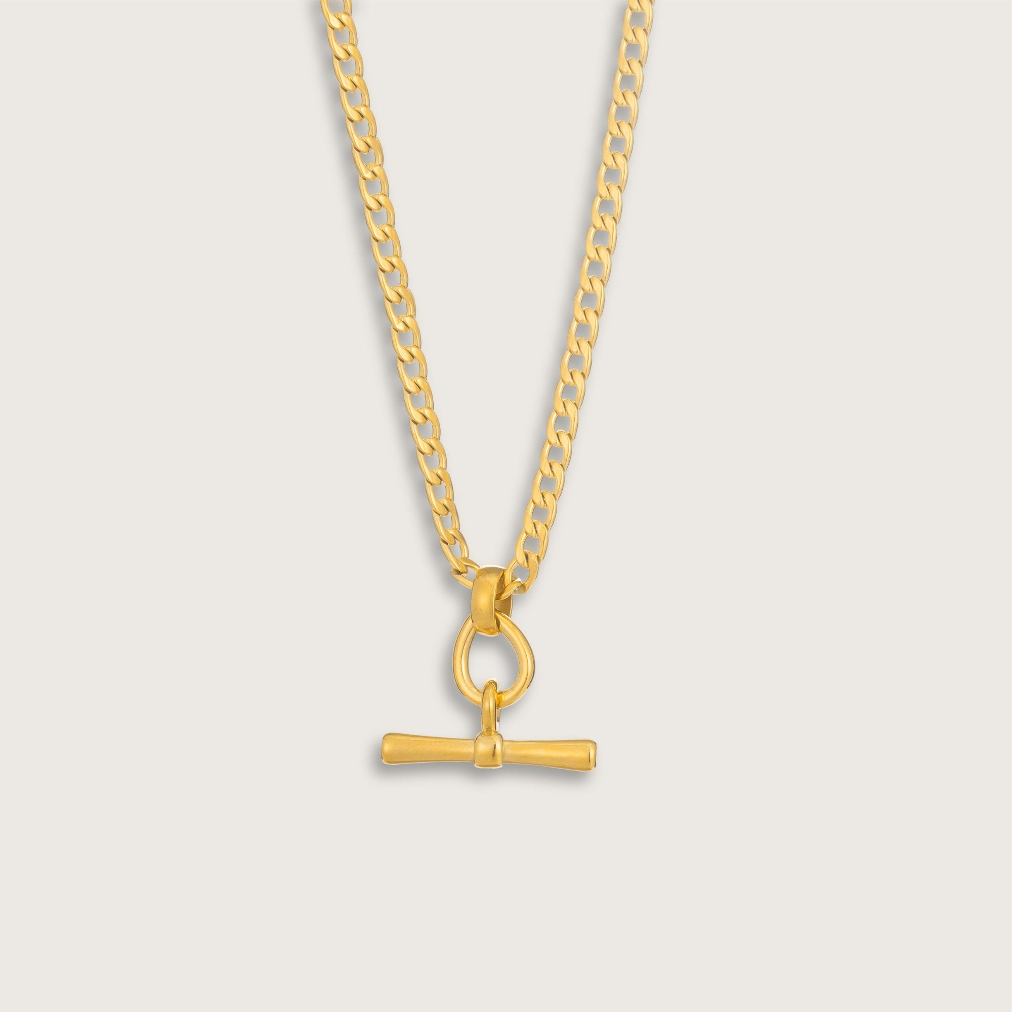 Gold Curb Chain T-Bar Necklace