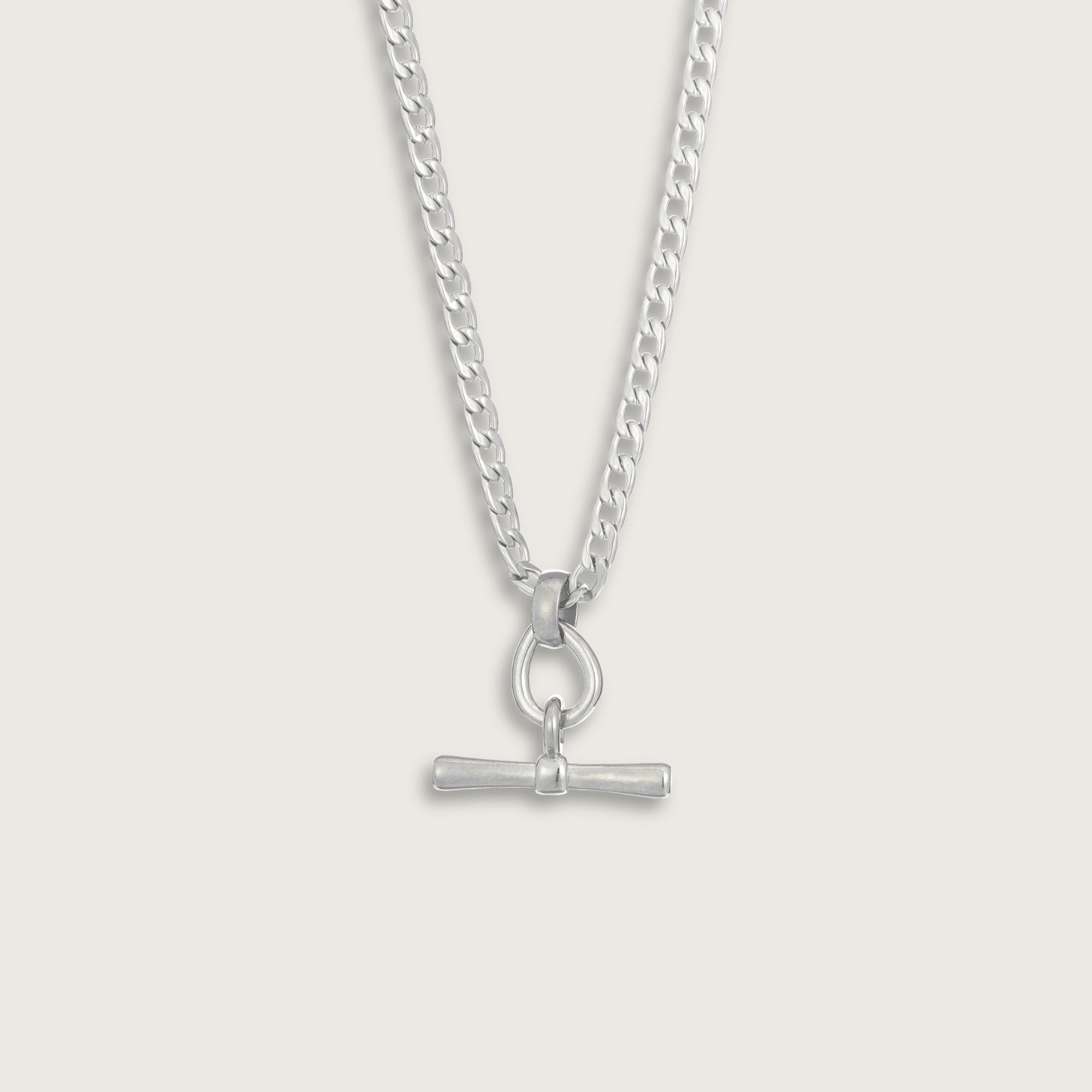 Silver Curb Chain T-Bar Necklace