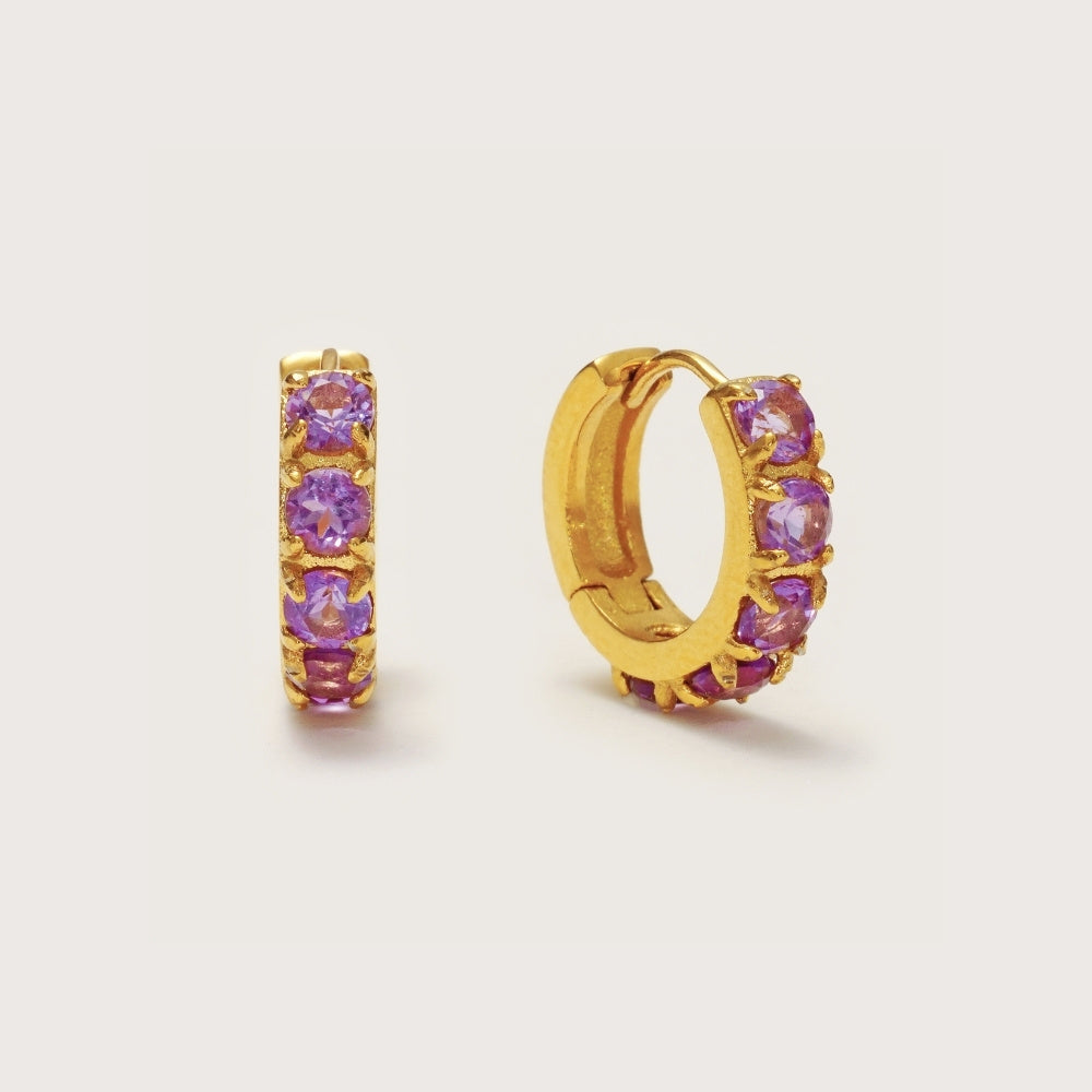 Gold Amethyst Gemstone Huggies