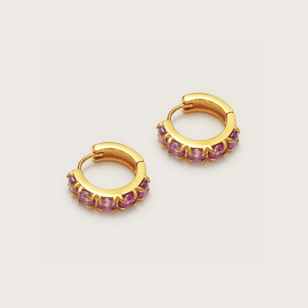 Gold Amethyst Gemstone Huggies