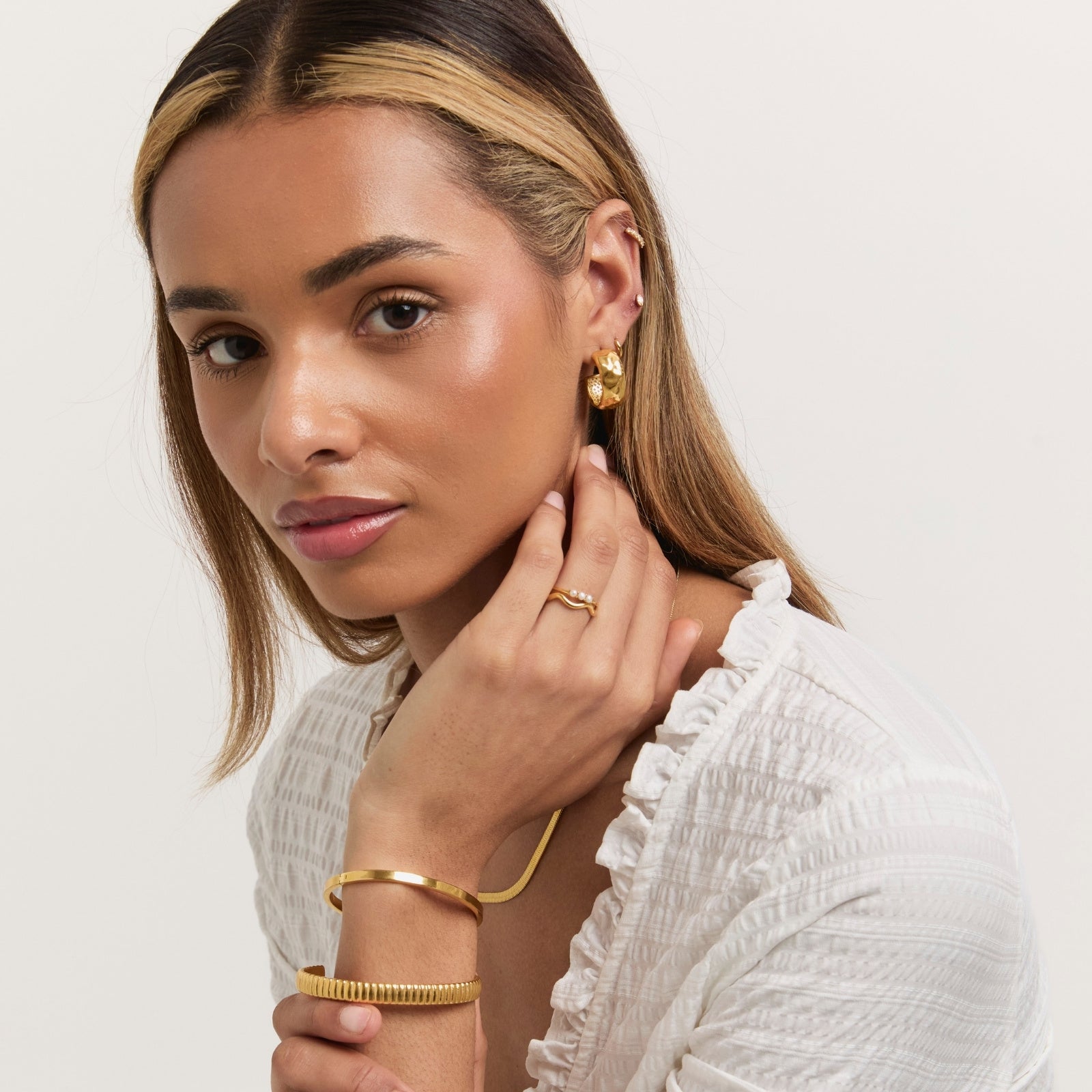 Gold Balaeric Hoops – textured waterproof gold statement hoops