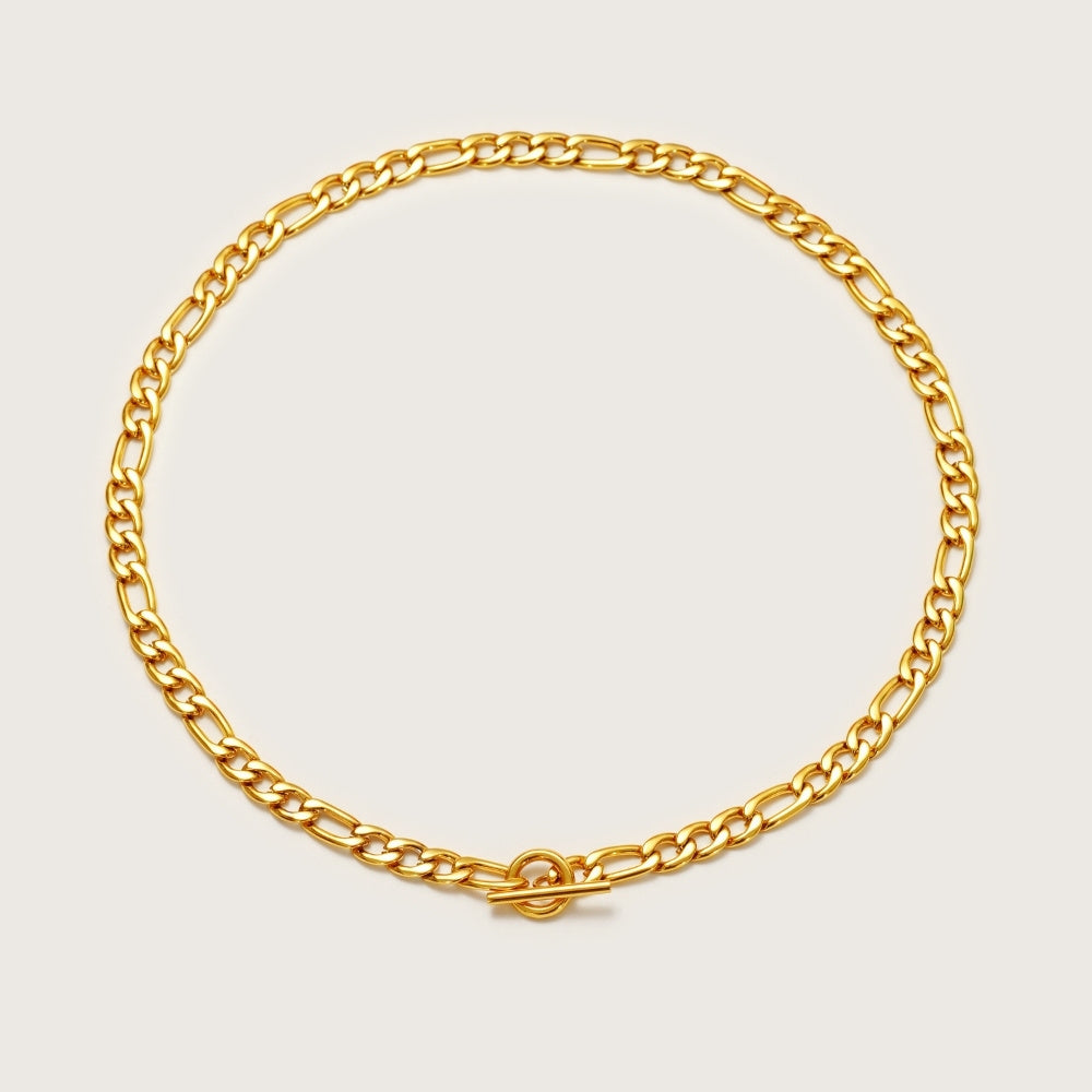 Gold Chunky Figaro T-Bar Choker Necklace