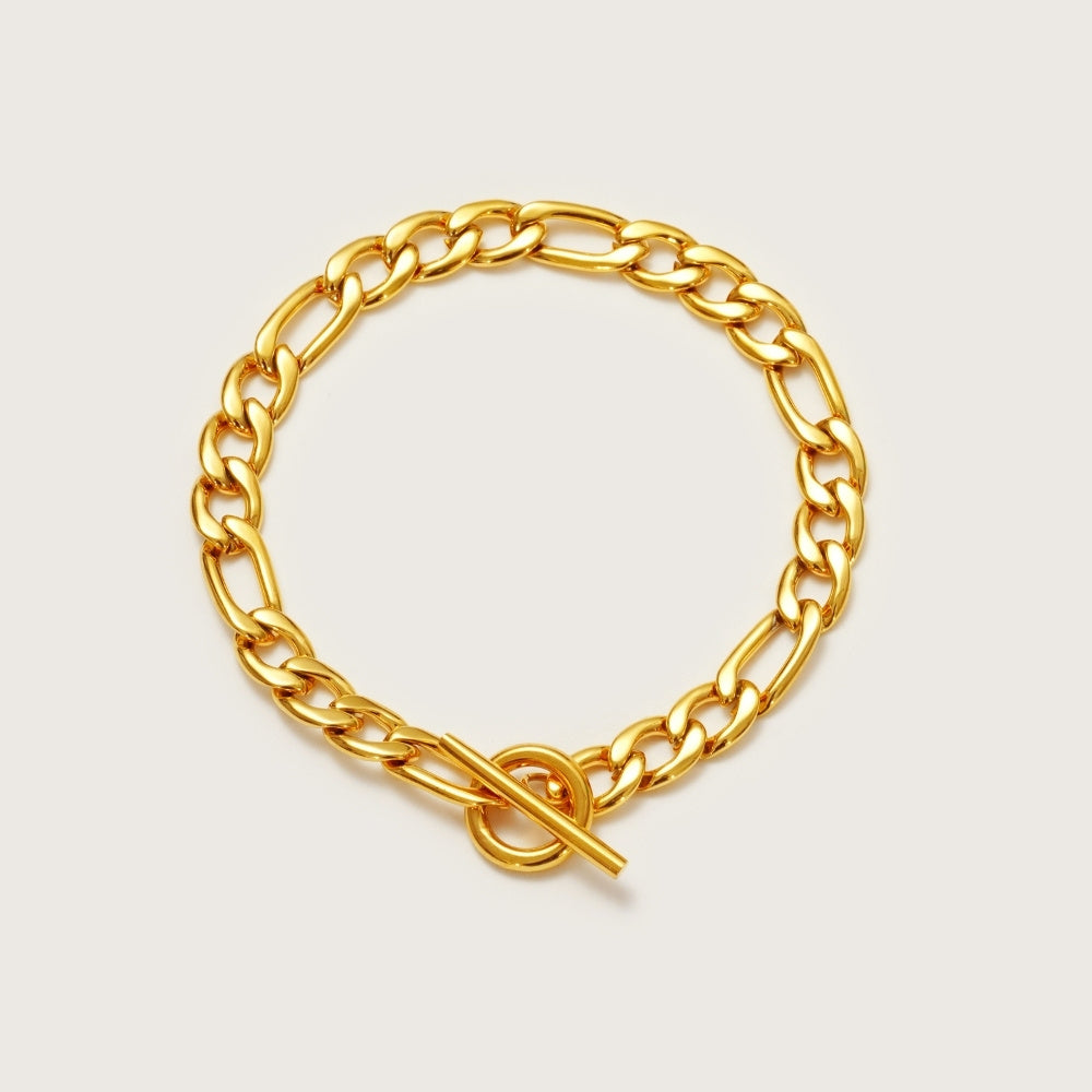 Gold Chunky Figaro T-Bar Bracelet