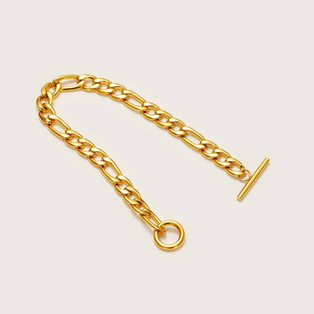 Gold Chunky Figaro T-Bar Bracelet