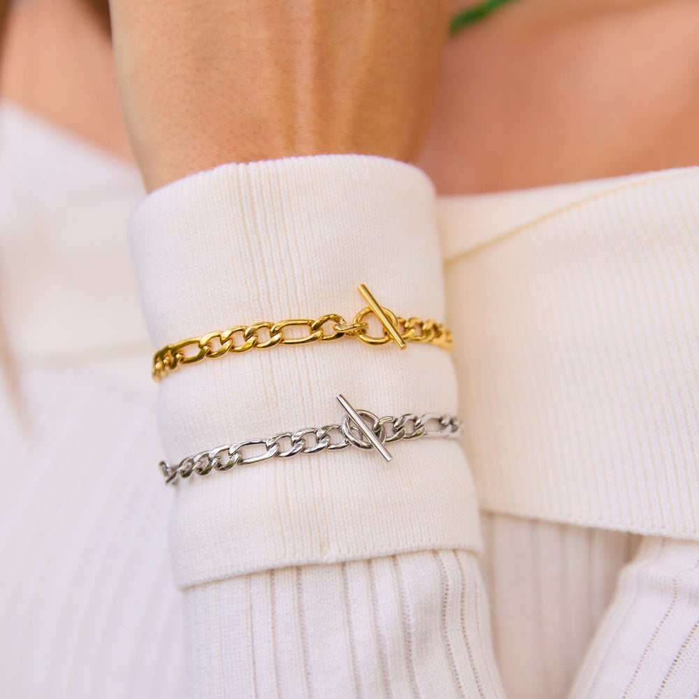 Gold Chunky Figaro T-Bar Bracelet