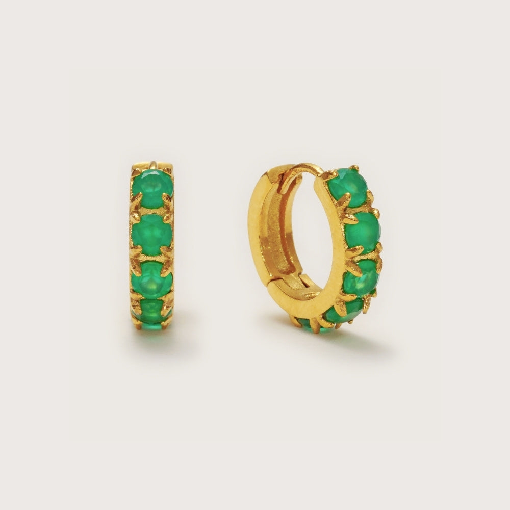 Gold Green Agate Gemstone Huggies