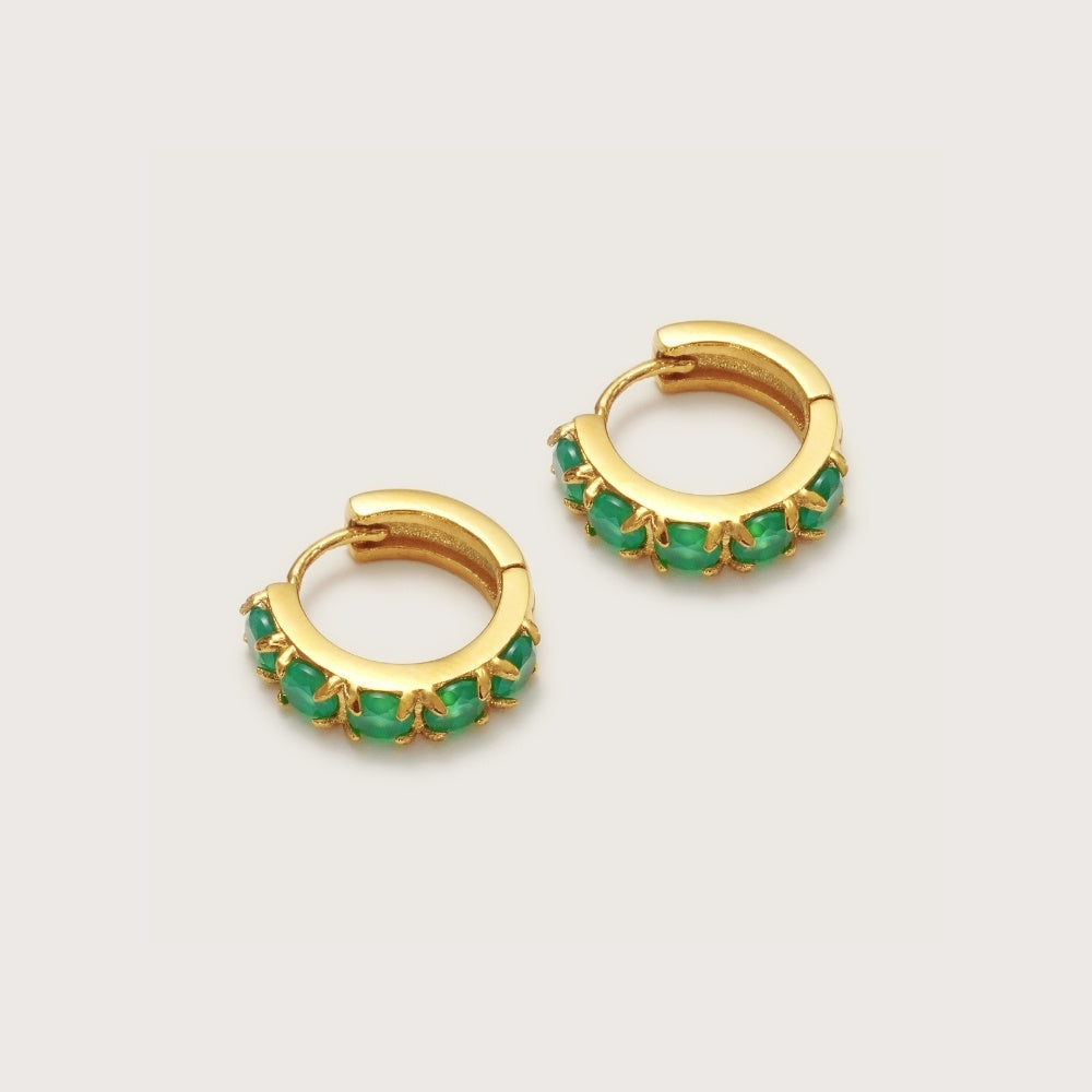 Gold Green Agate Gemstone Huggies