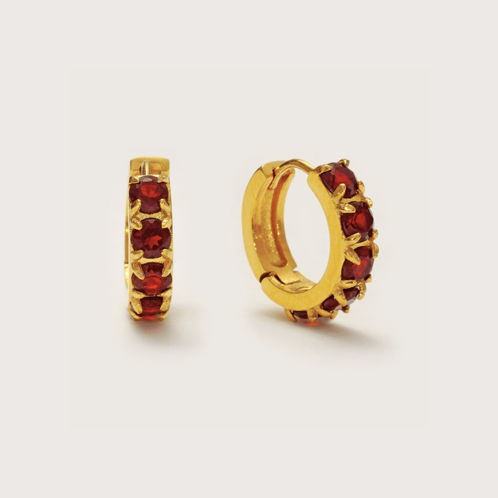 Gold Garnet Gemstone Huggies