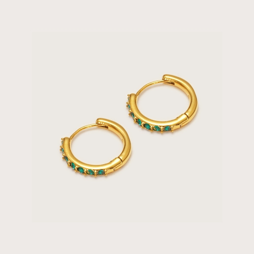 Gold Emerald Crystal Huggies