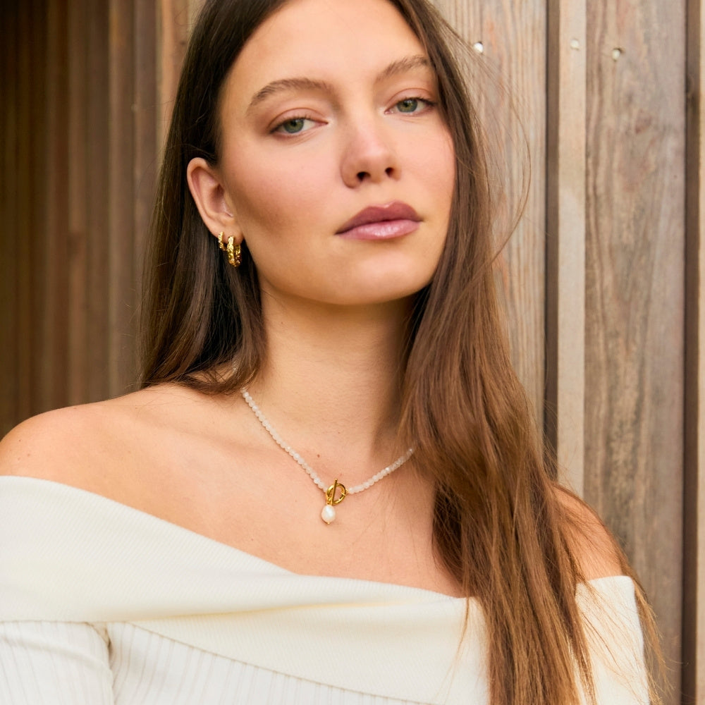 Gold Cala Moonstone Pearl Necklace