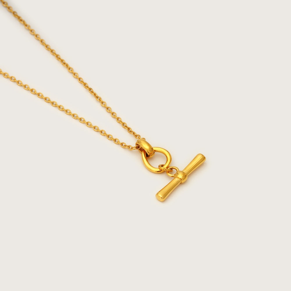 Gold T-Bar Pendant Necklace