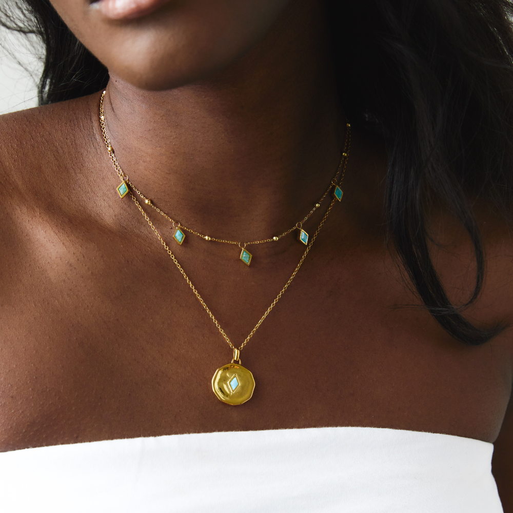 Gold Ethereal Amazonite Choker Necklace styled on model