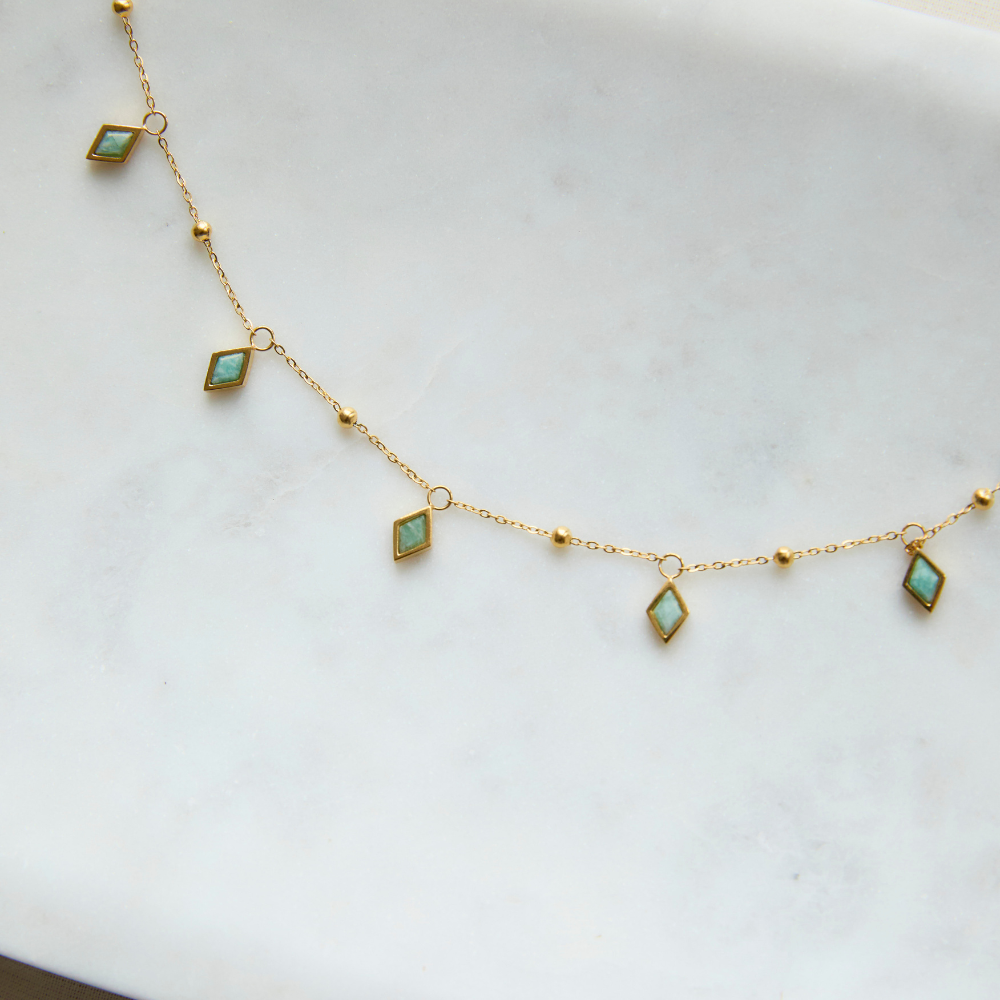Gold Ethereal Amazonite Choker Necklace close-up showing stone detail