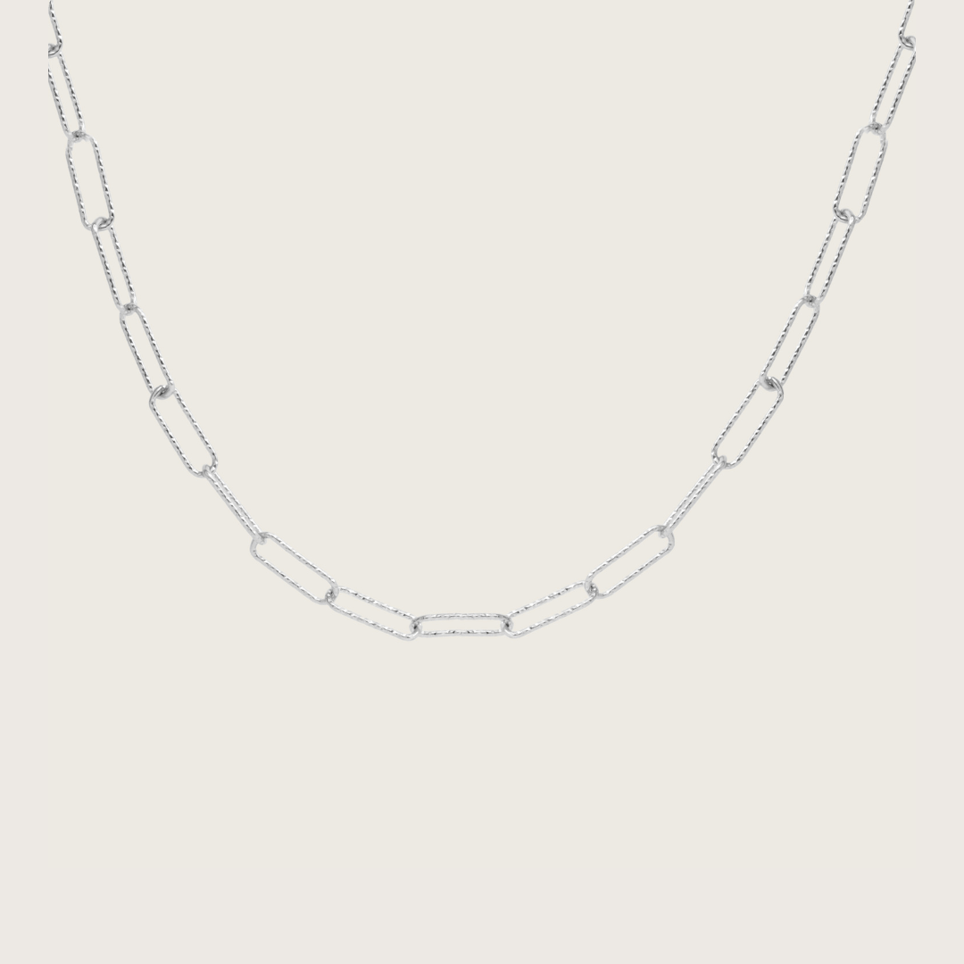 Silver Hammered Oval Link Chain Necklace