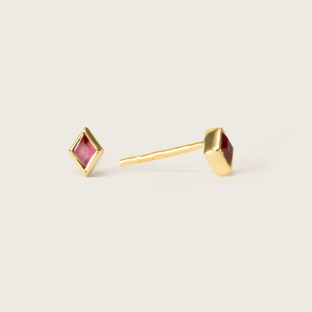 Gold Ethereal Ruby July Birthstone Stud Earrings