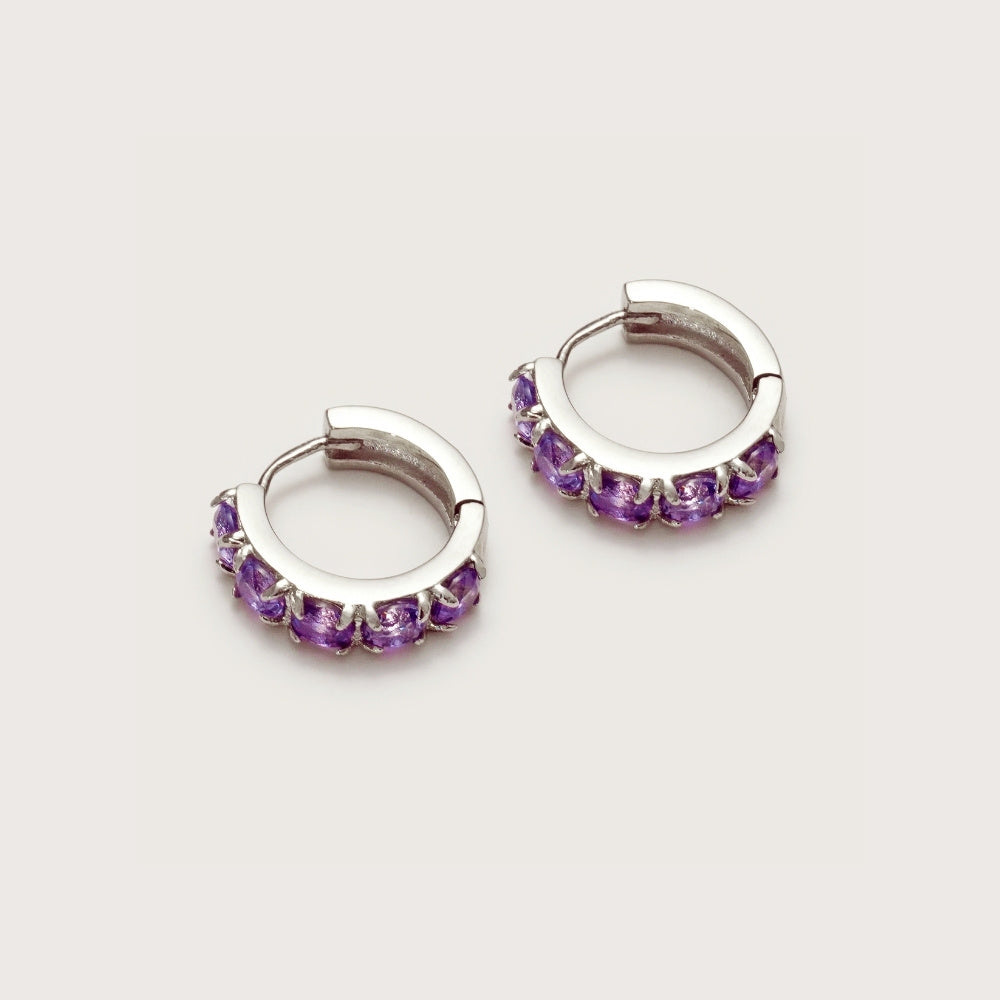 Silver Amethyst Gemstone Huggies