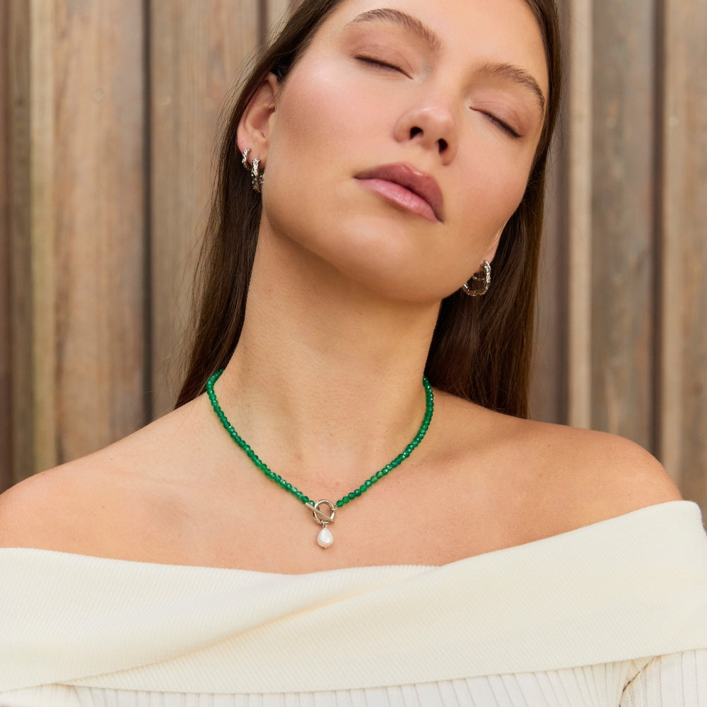 Silver Cala Green Agate Pearl Necklace