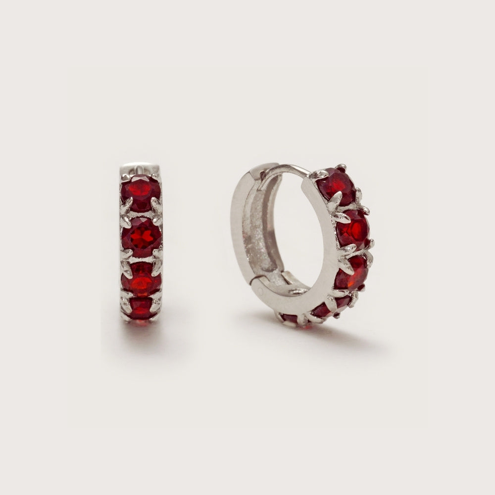 Silver Garnet Gemstone Huggies