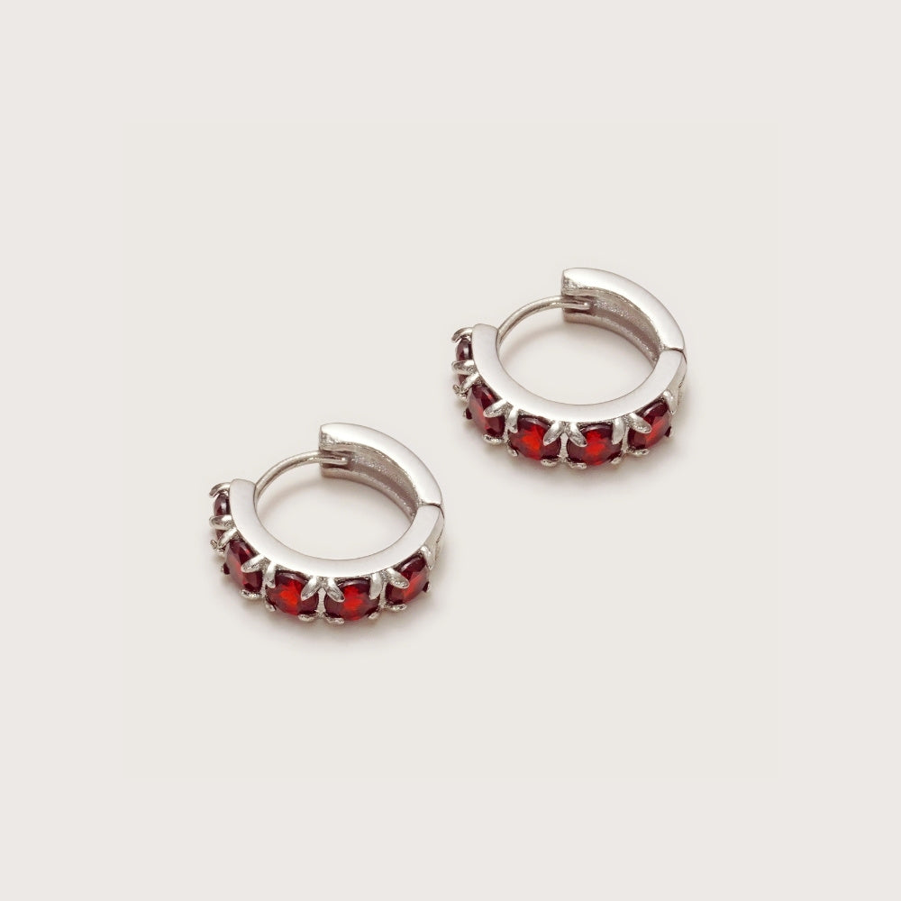 Silver Garnet Gemstone Huggies