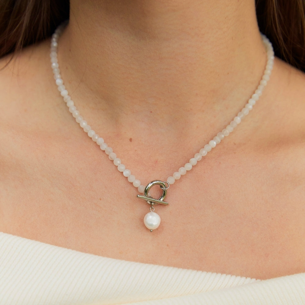Silver Cala Moonstone Pearl Necklace