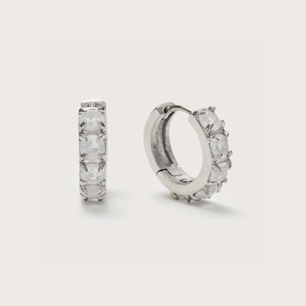 Silver Moonstone Huggies