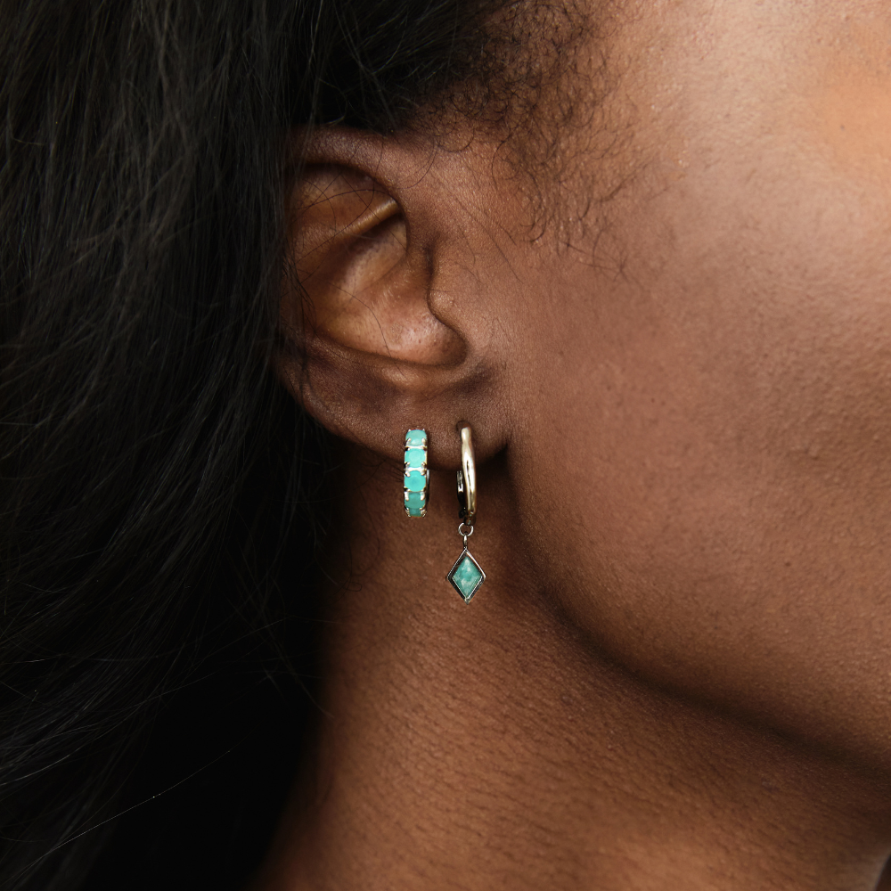 Silver Ethereal Amazonite Charm Hoops