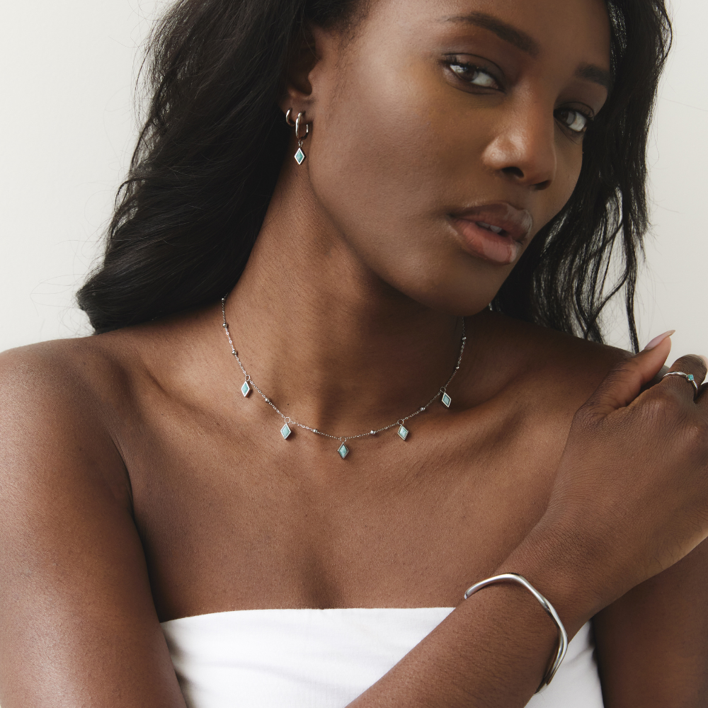 Silver Ethereal Amazonite Choker Necklace close-up showing stone detail