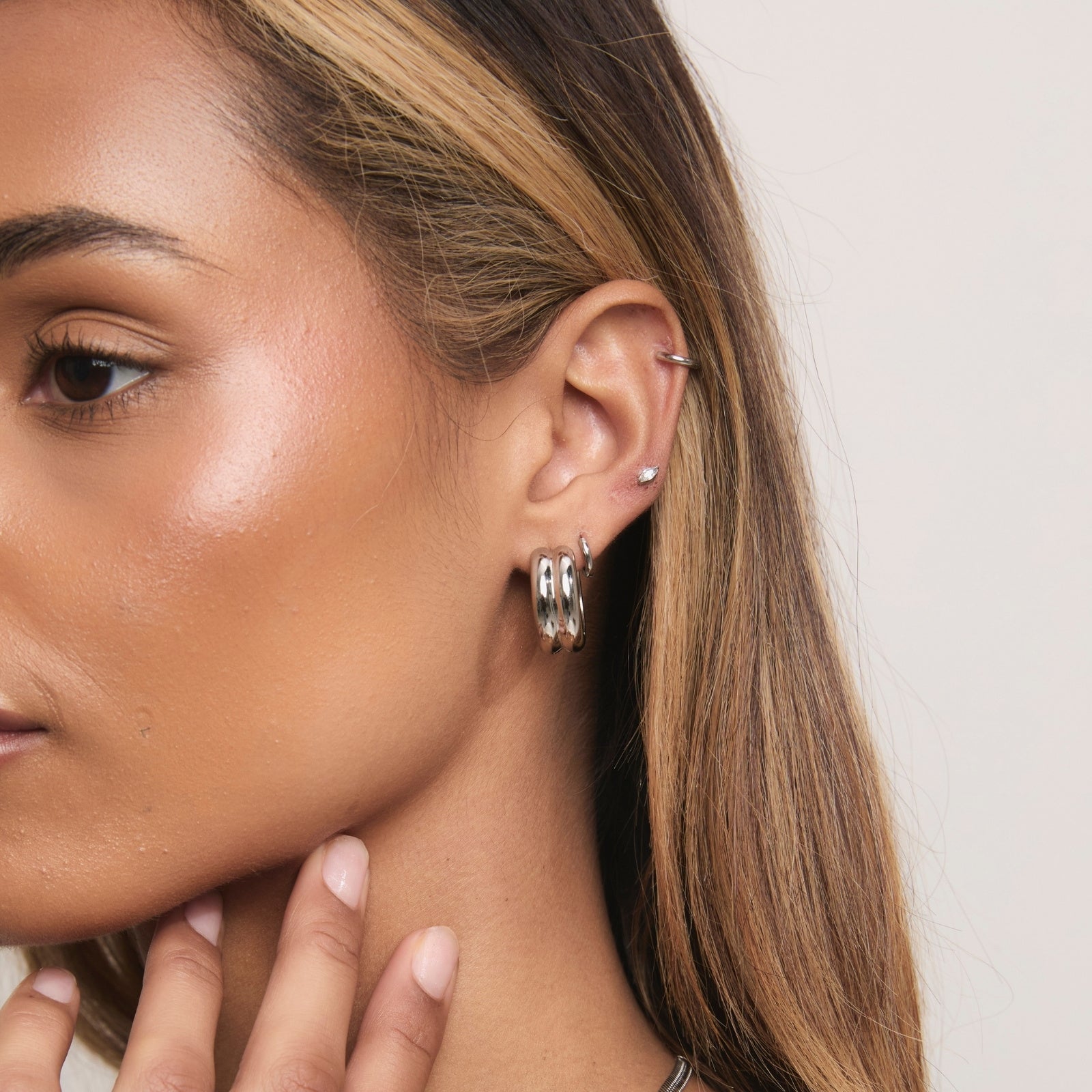 Silver Double Take Hoops – styling view