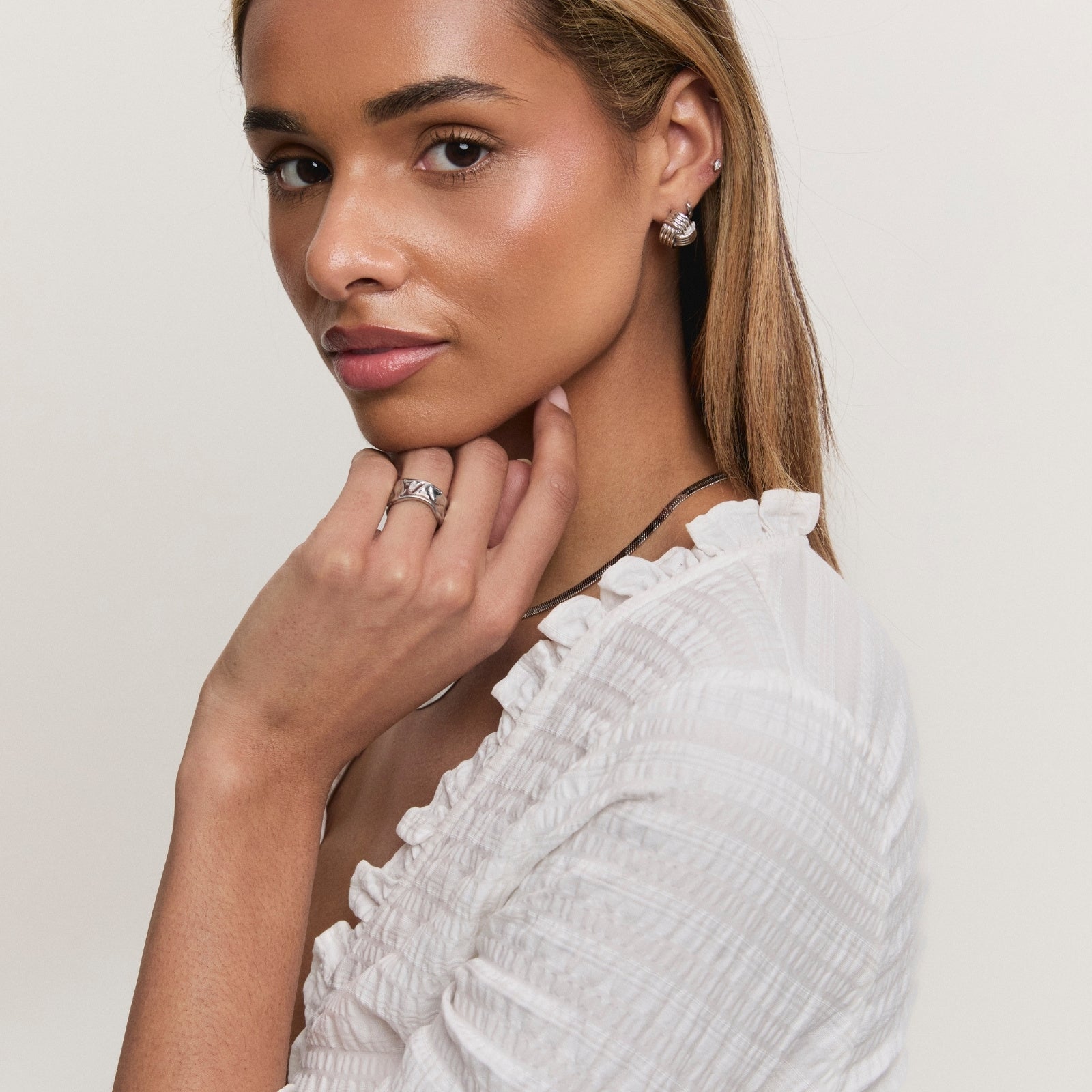 Silver Signature Knot Studs – styling view