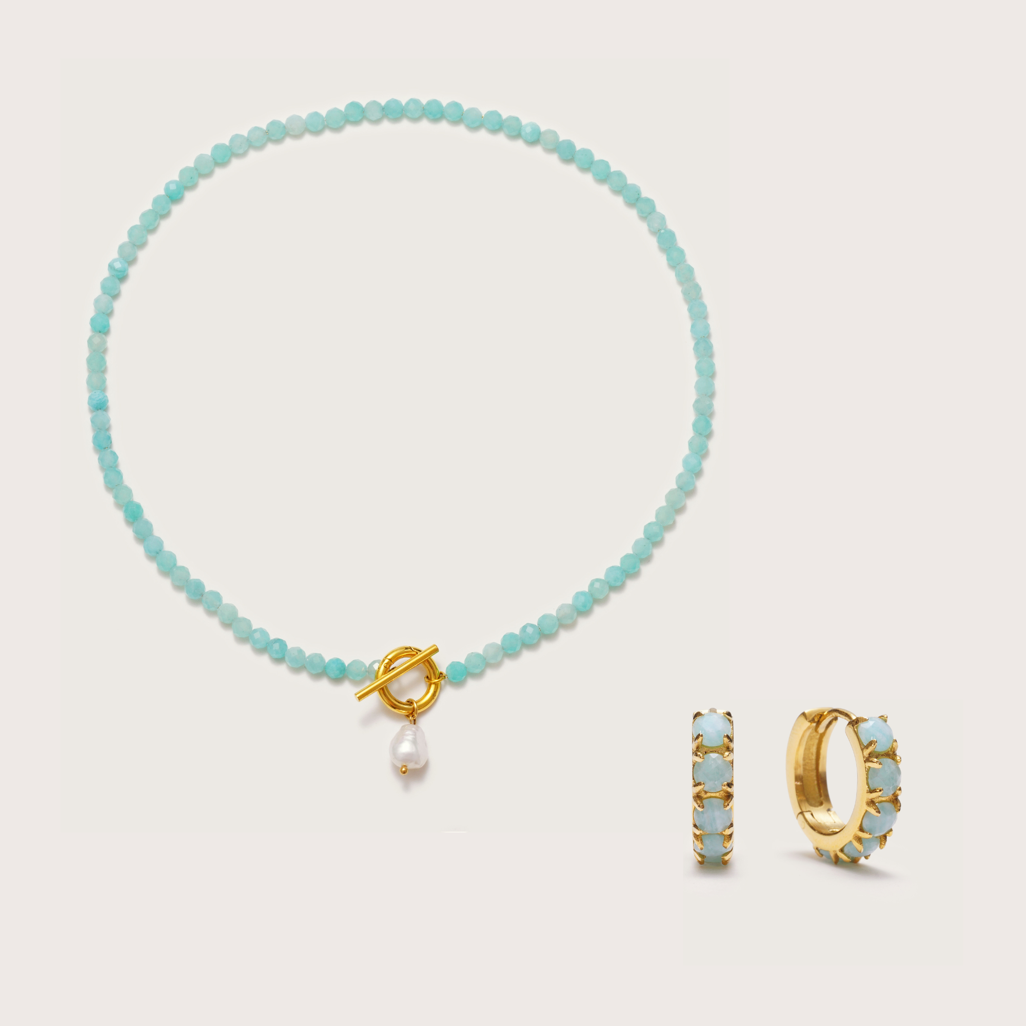 Gold Cala Amazonite Necklace and Earrings Set