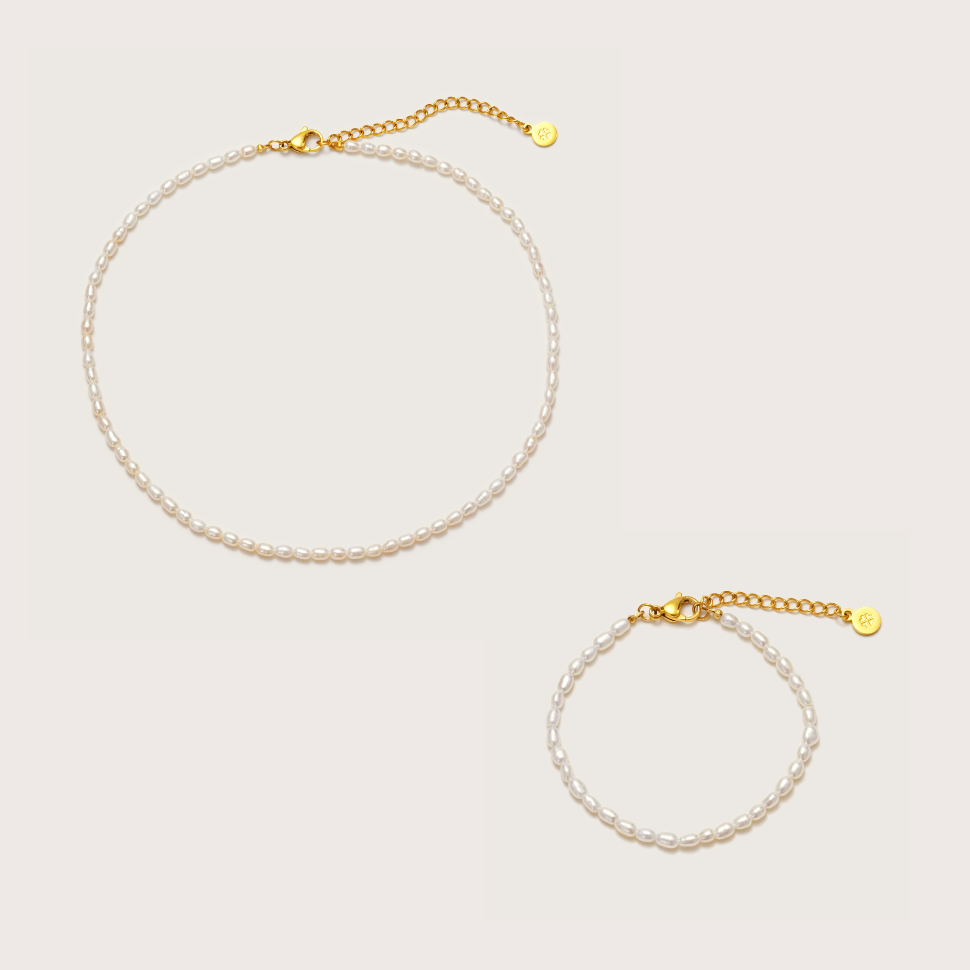 Gold Pearl Choker and Bracelet Set