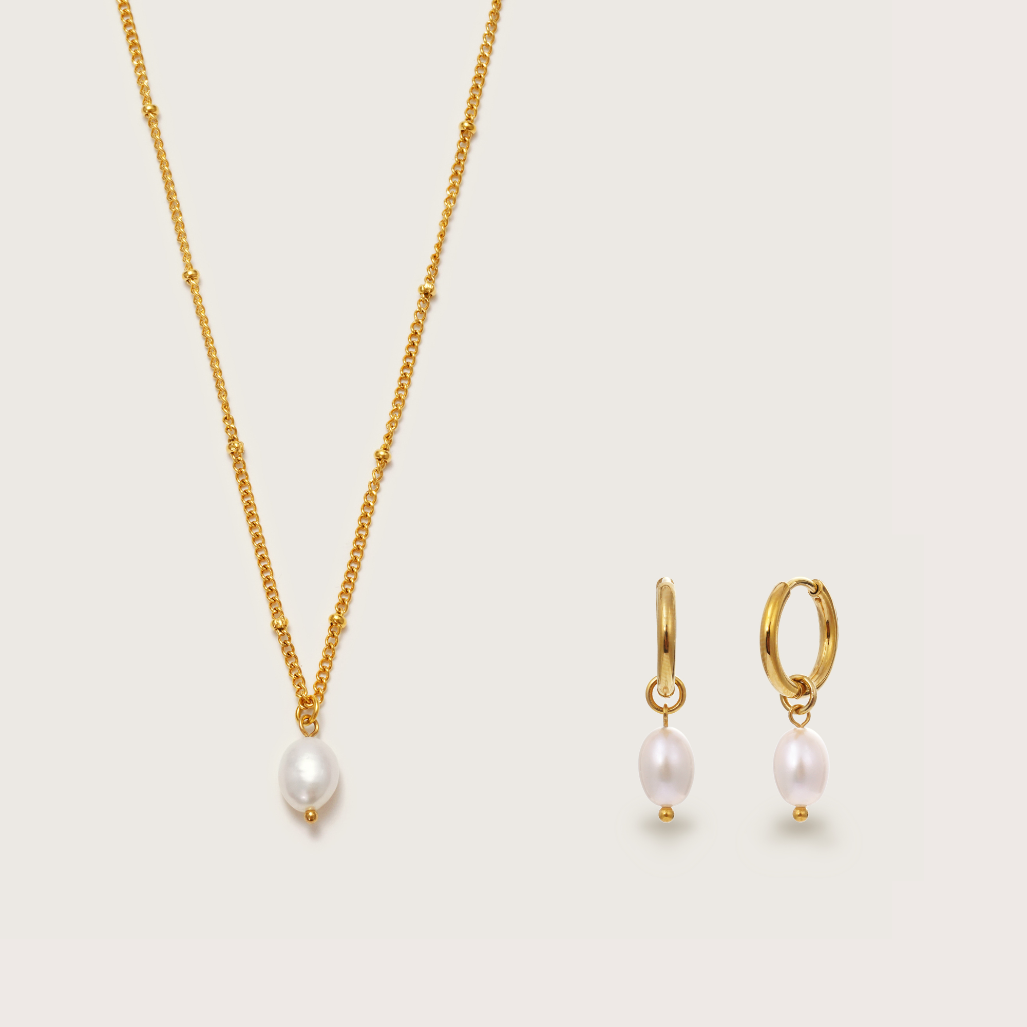 Gold Pearl Necklace and Earrings Set