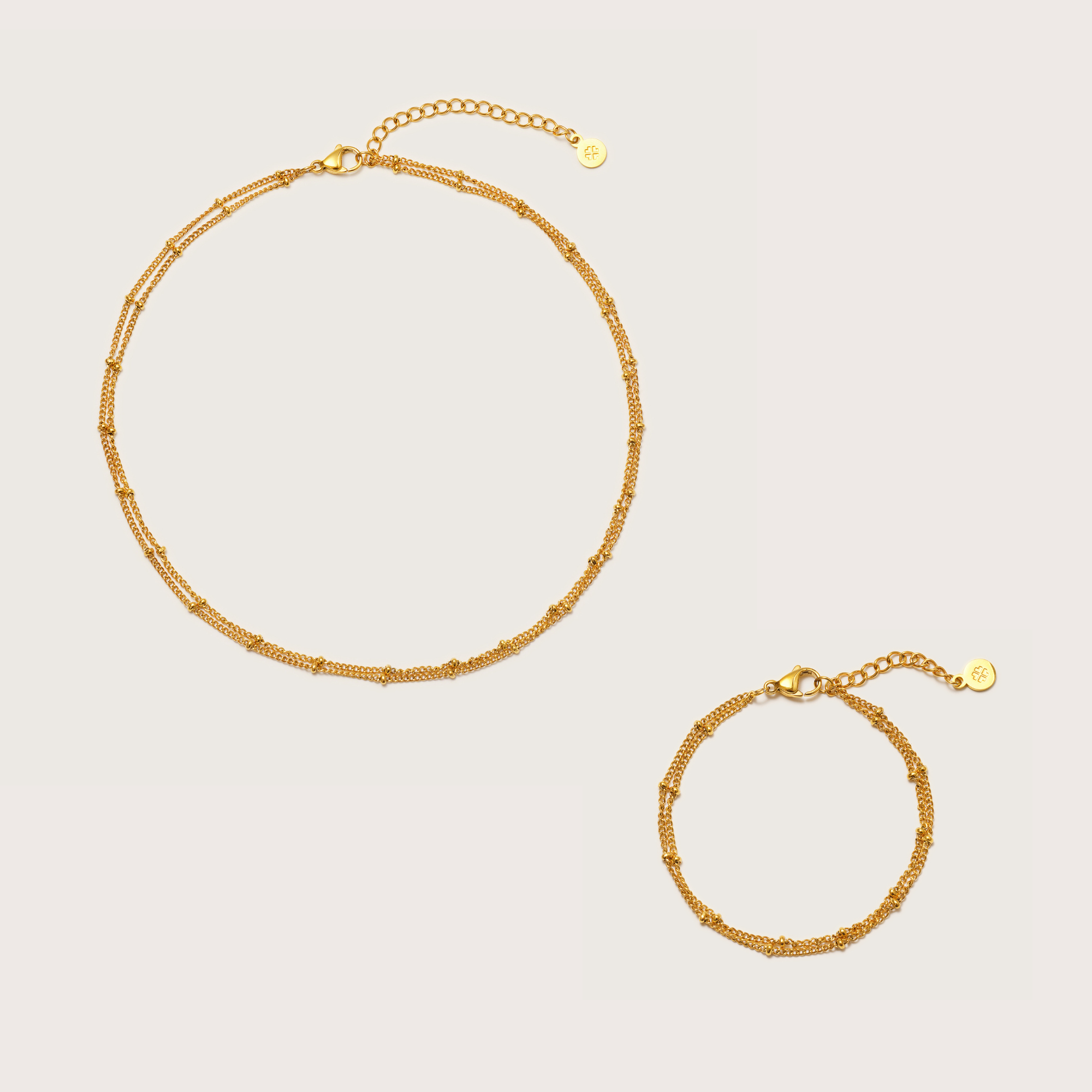 Gold Dainty Bobble Choker and Bracelet Set