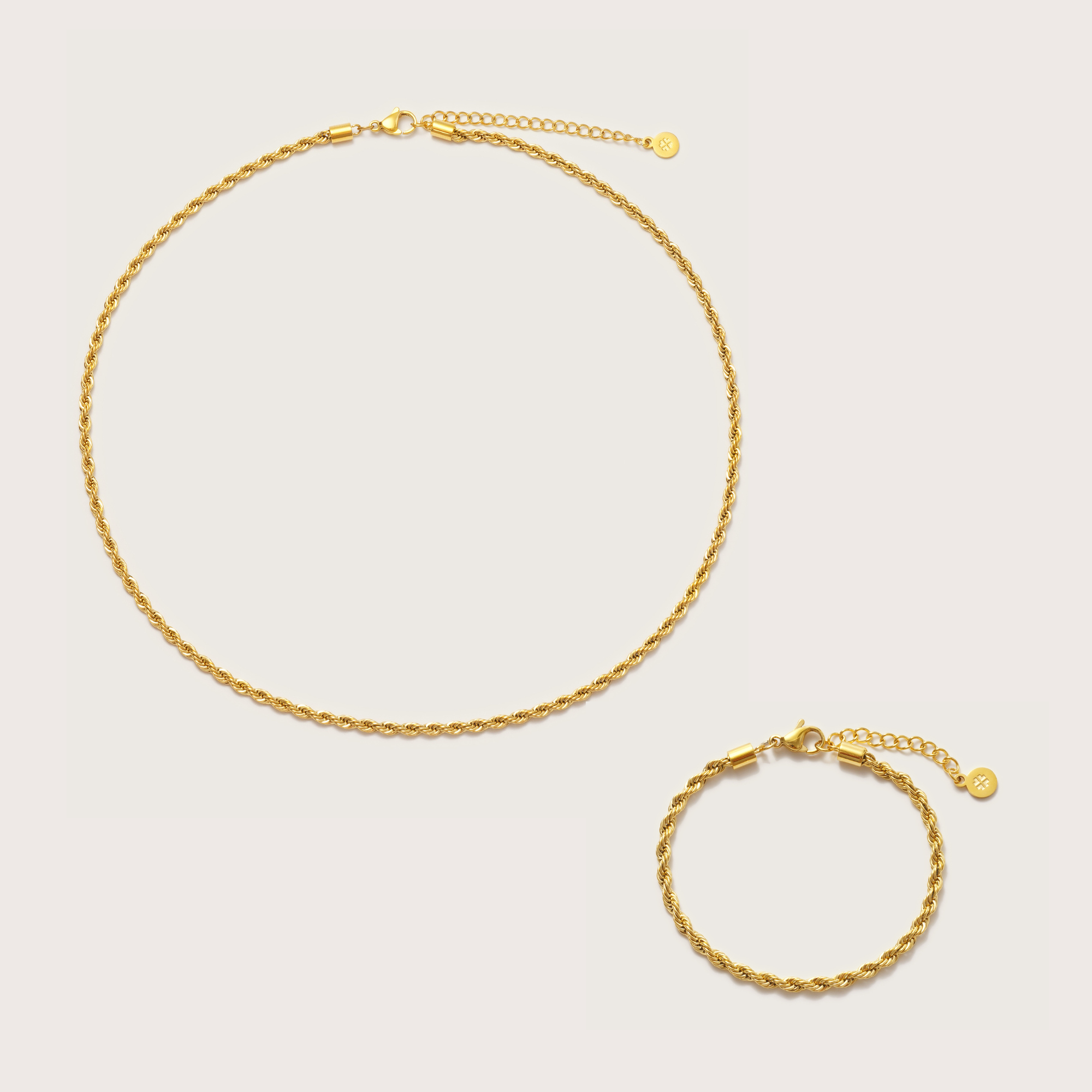 Gold Rope Necklace and Bracelet Set