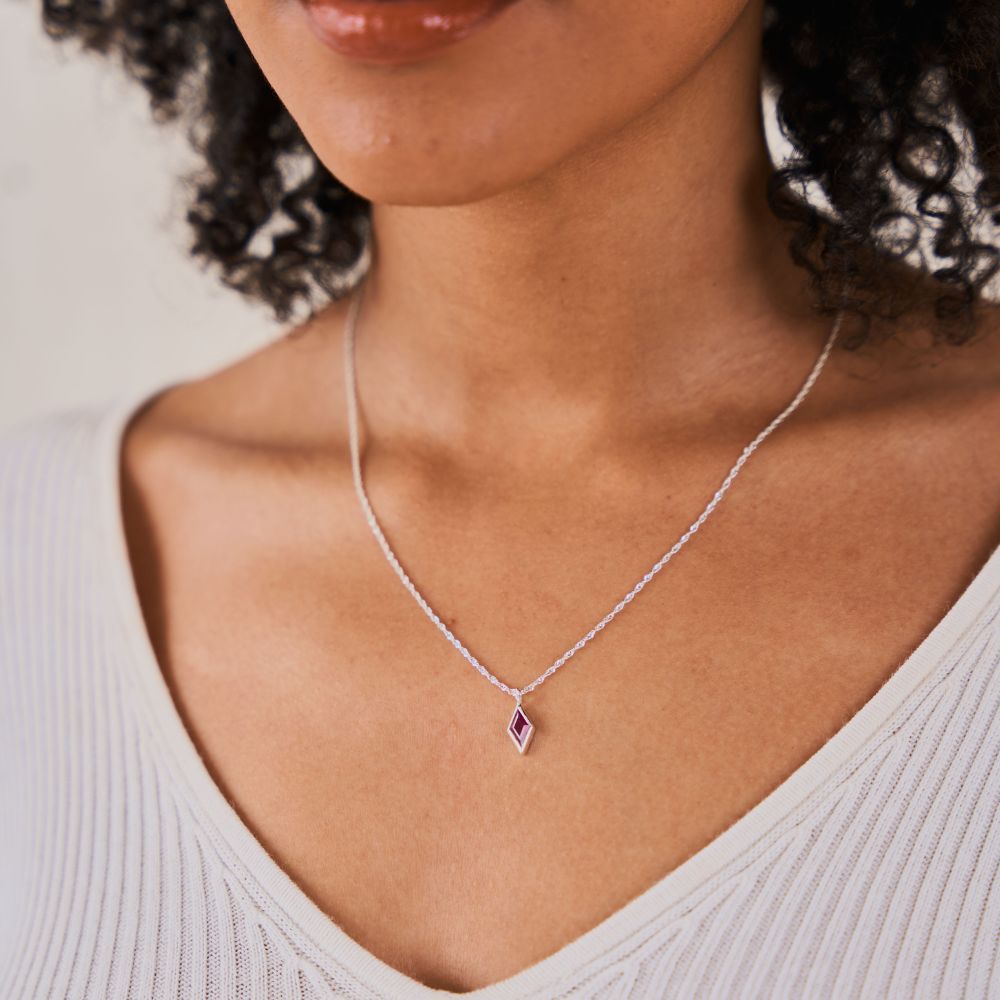 Silver Ethereal Ruby July Birthstone Pendant Necklace