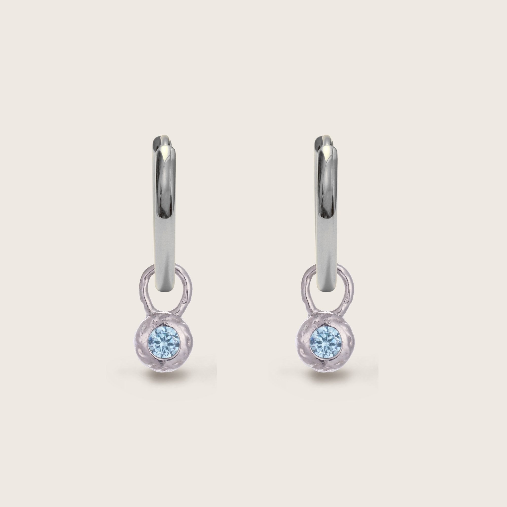 Silver Crystal Aquamarine Charm Huggies