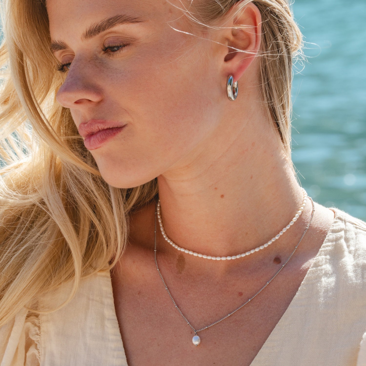 Silver Pearl Pendant Necklace