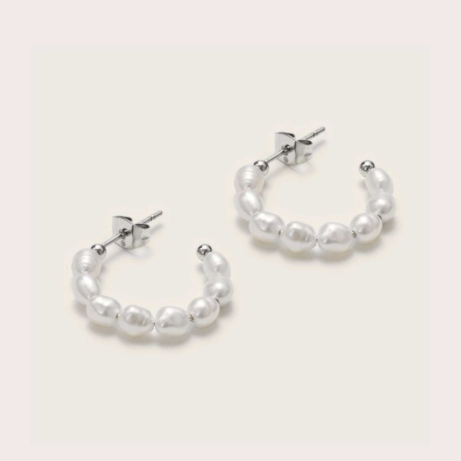 Silver Cala Pearl Hoops with pearl and amazonite accents