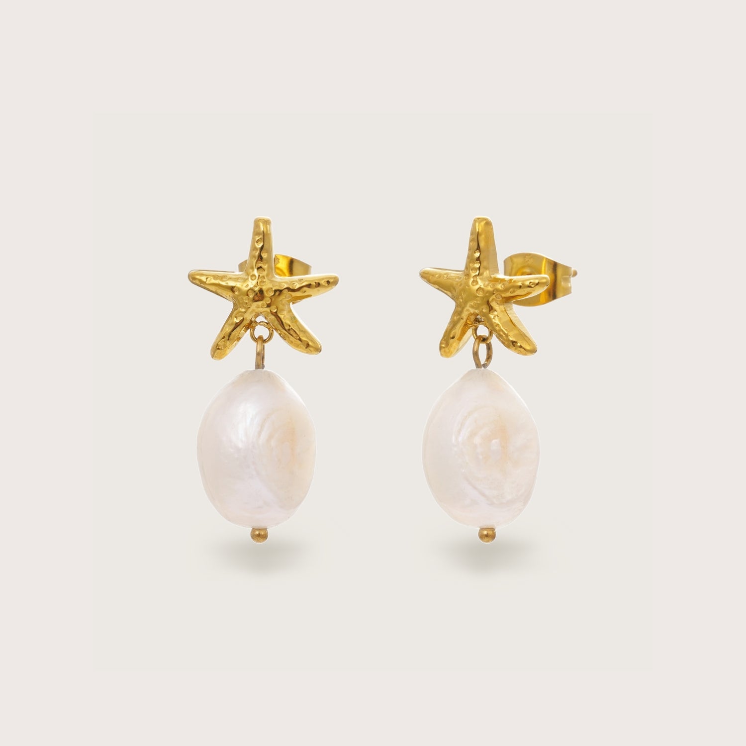 Gold Starfish Pearl Stud Earrings